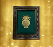 Brass Kalash with Green silk in wooden Frame