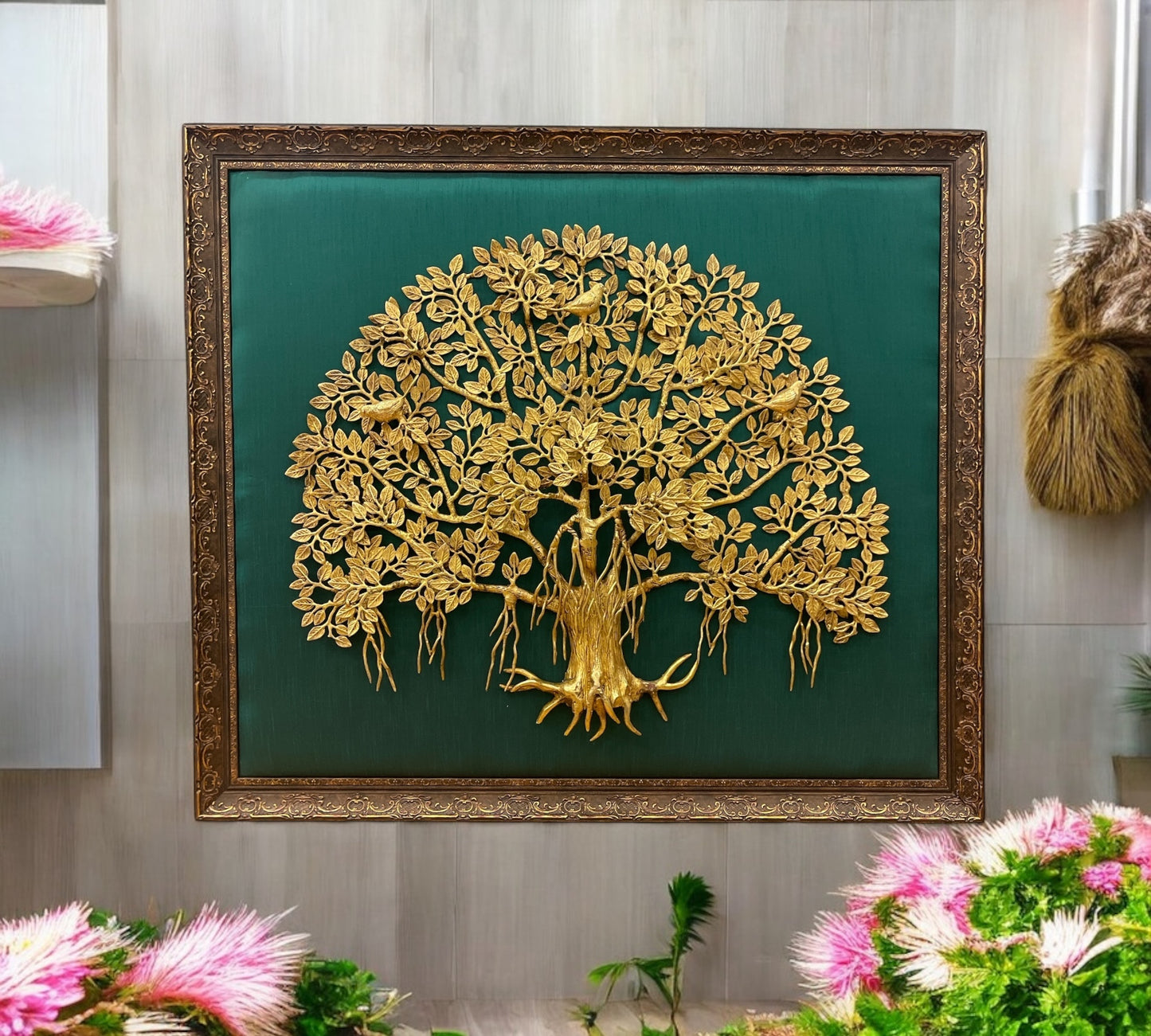 Brass Kalpavriksha: Tree of Life with Green silk