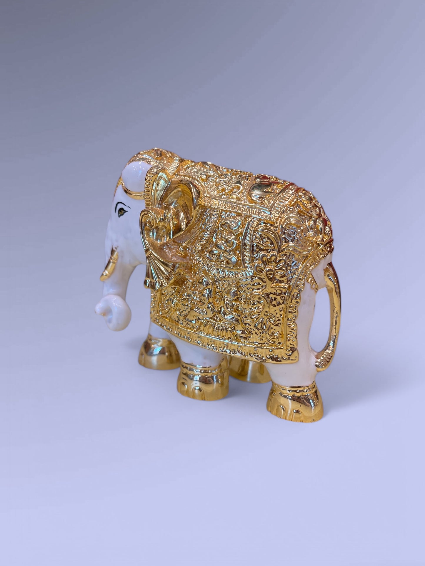 Porcelain Elephant with Gold finish , Trunk Down