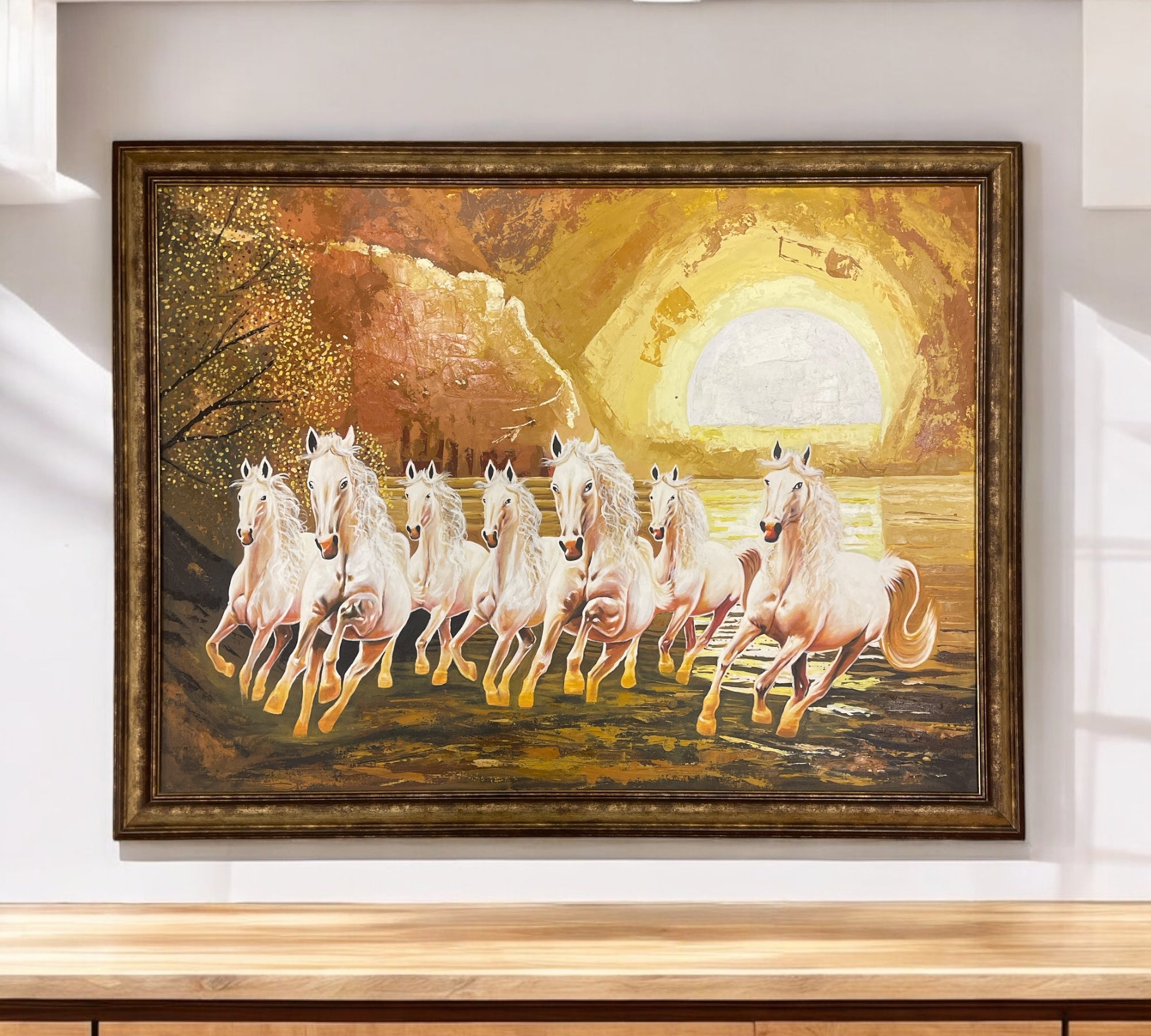 7 Running horses original hand painting sepia tone -Early Morning