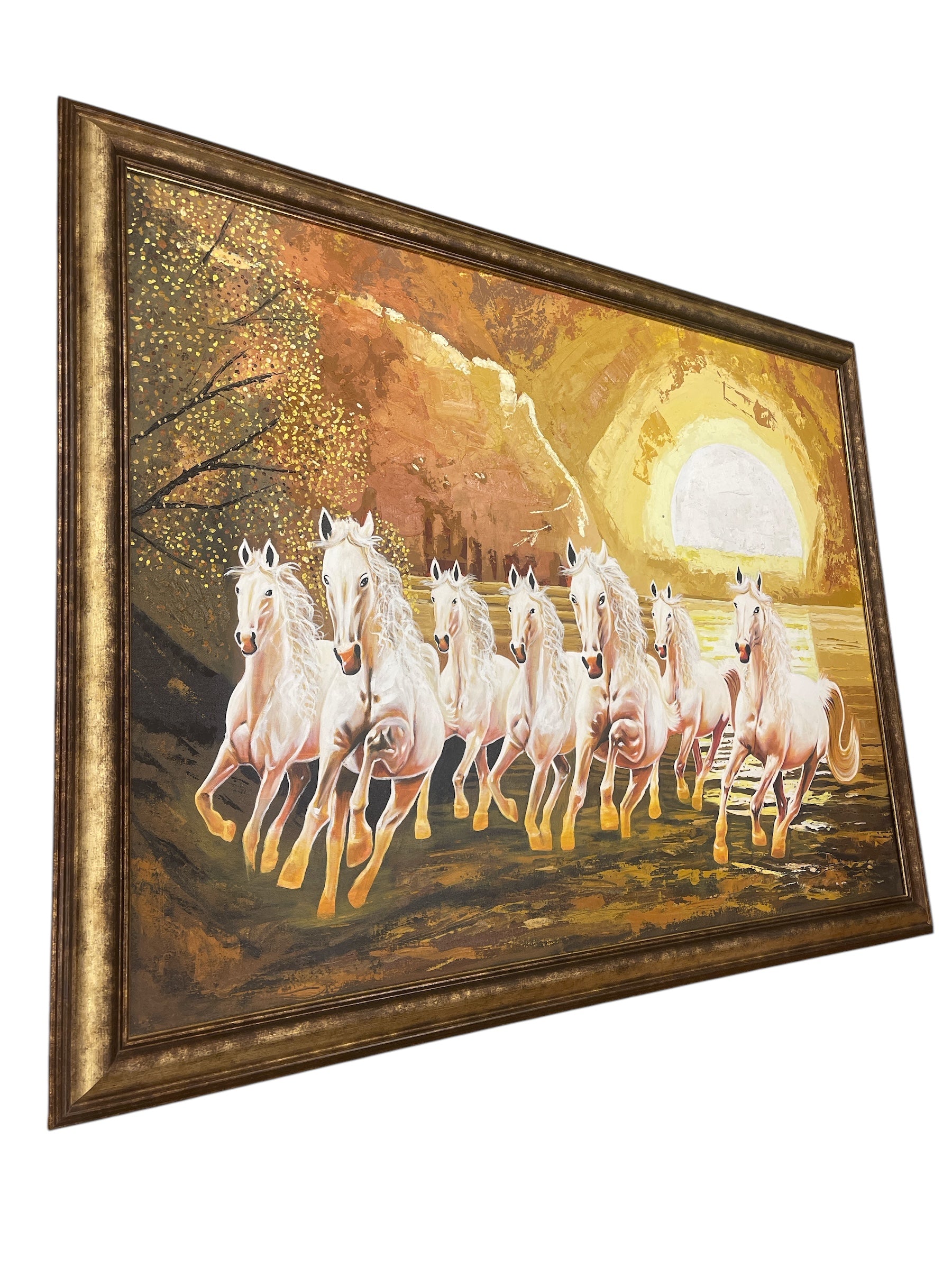 7 Running horses original hand painting sepia tone -Early Morning