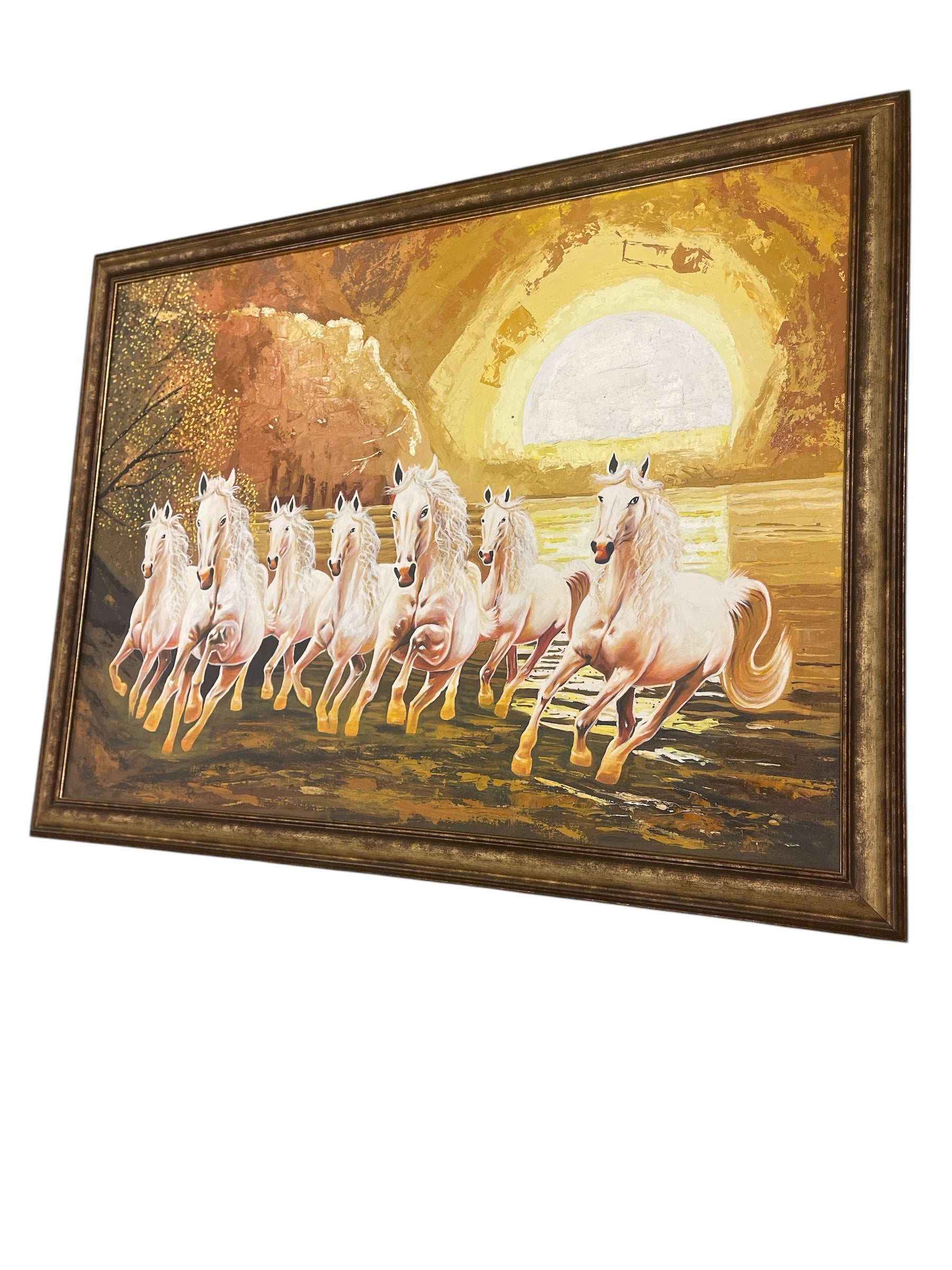 7 Running horses original hand painting sepia tone -Early Morning