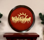7 Running Horses with Red Silk in Circular Frame