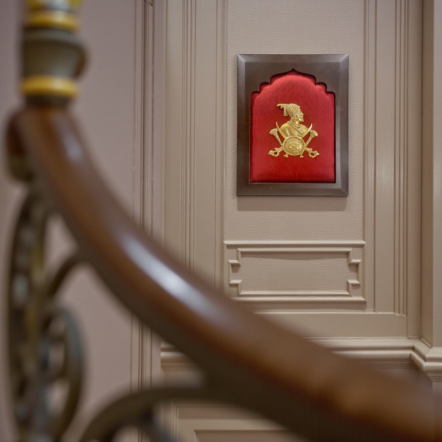 Shivaji : Chatrapati Shivaji Maharaj Brass with Red silk in wooden Frame