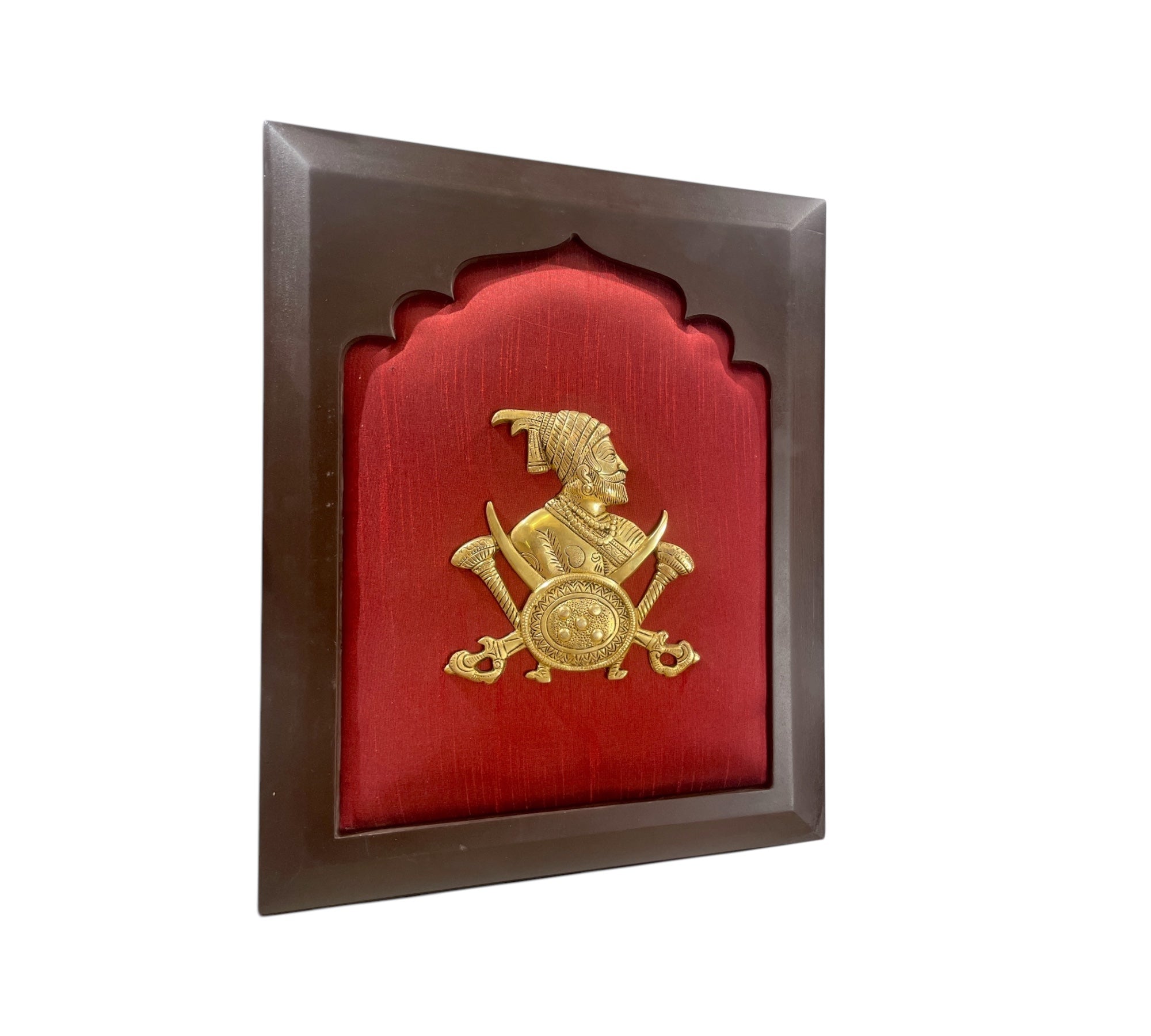 Shivaji : Chatrapati Shivaji Maharaj Brass with Red silk in wooden Frame