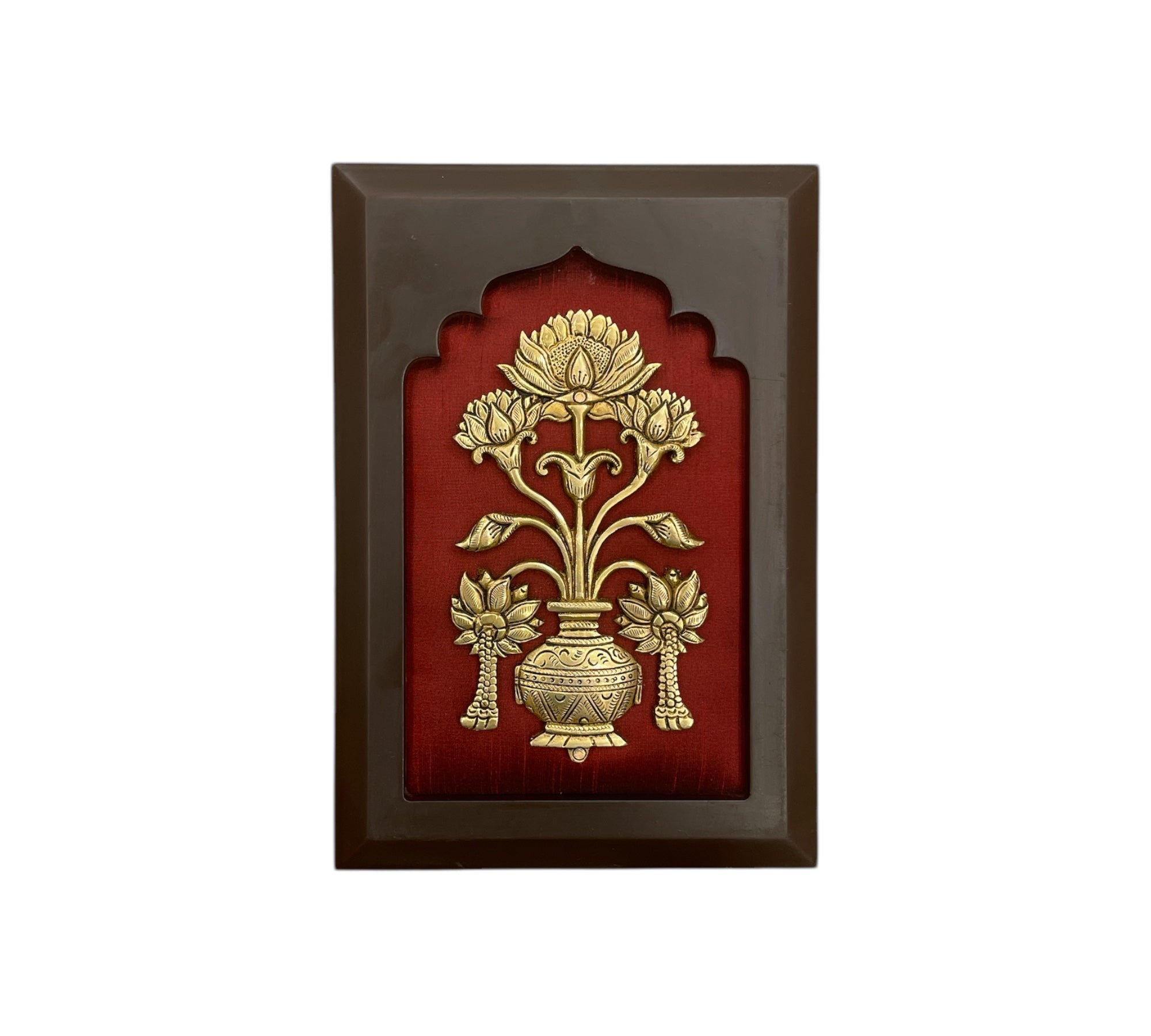 Red Wall Art Set with Maa Tripura Sundari Shankh with Ganesh and Kartikeya Highlight