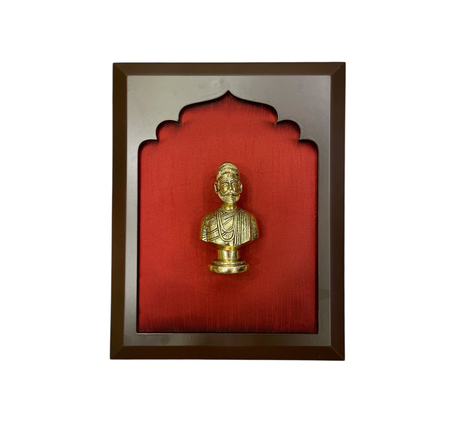 Shivaji : Chatrapati Shivaji Maharaj Brass -2 with Red silk in wooden Frame