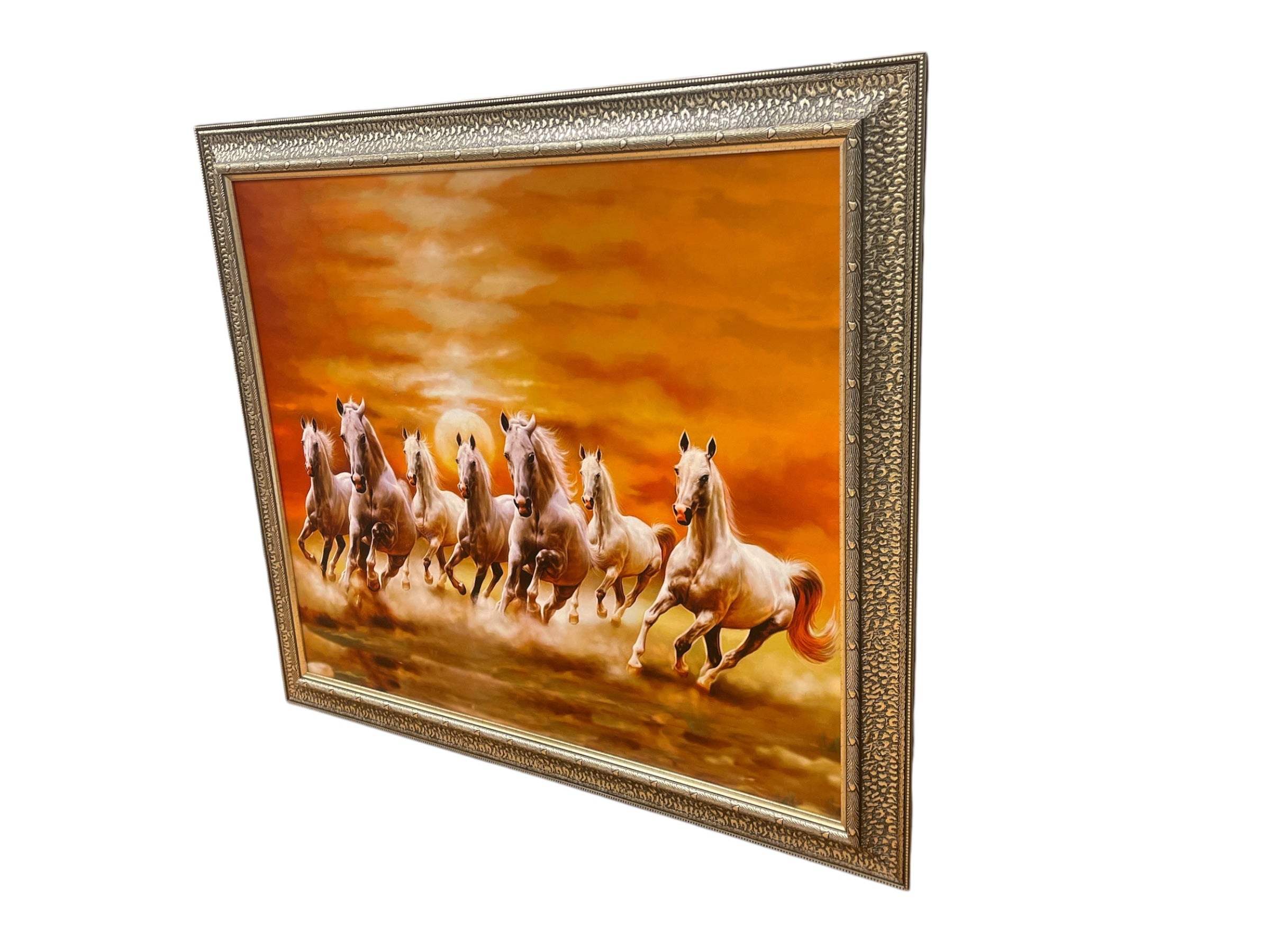 7 Running Horses Canvas Art in Silver Moulded Frame