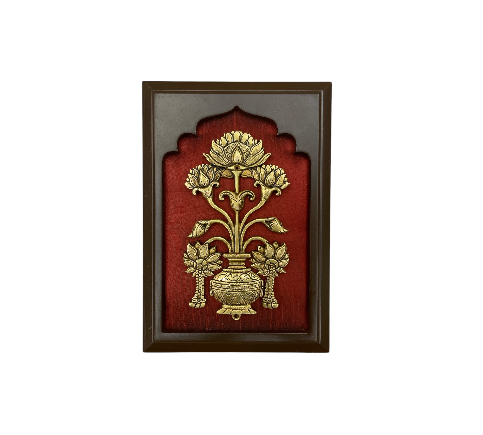 Brass Flower vase with Wine silk in wooden frame