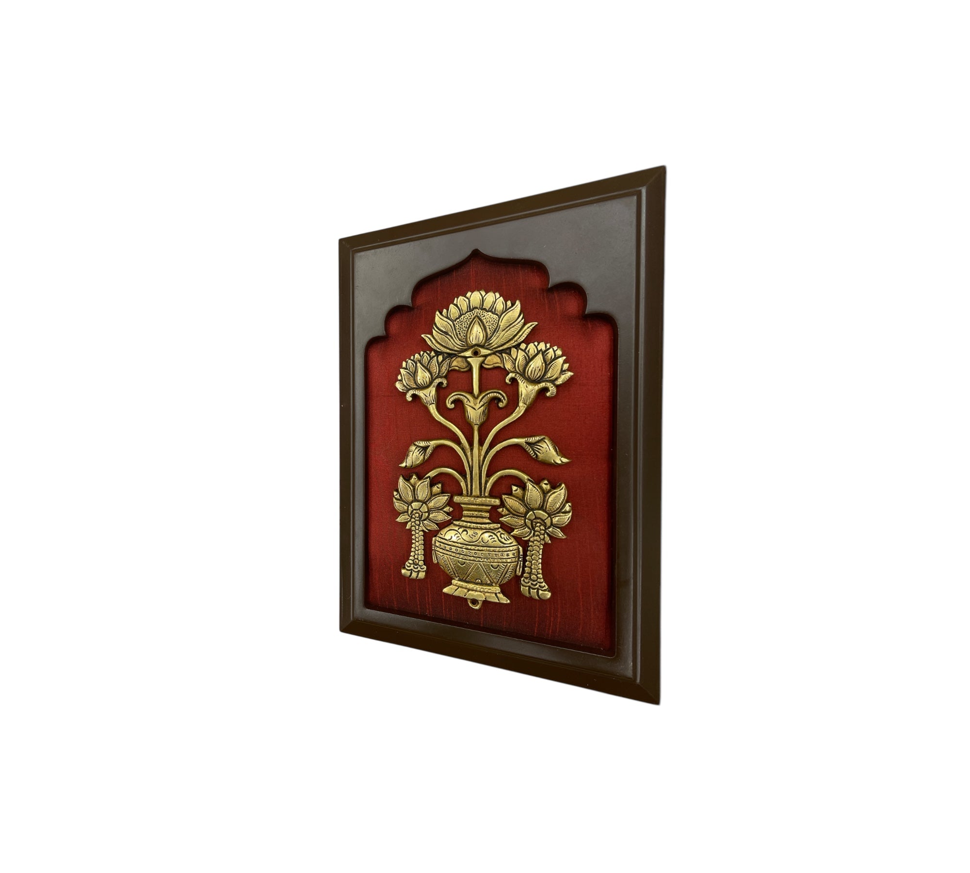 Brass Flower vase with Wine silk in wooden frame