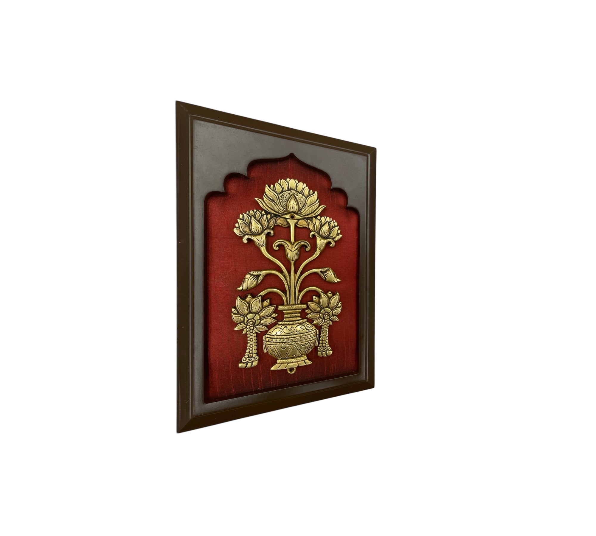 Brass Flower vase with Wine silk in wooden frame