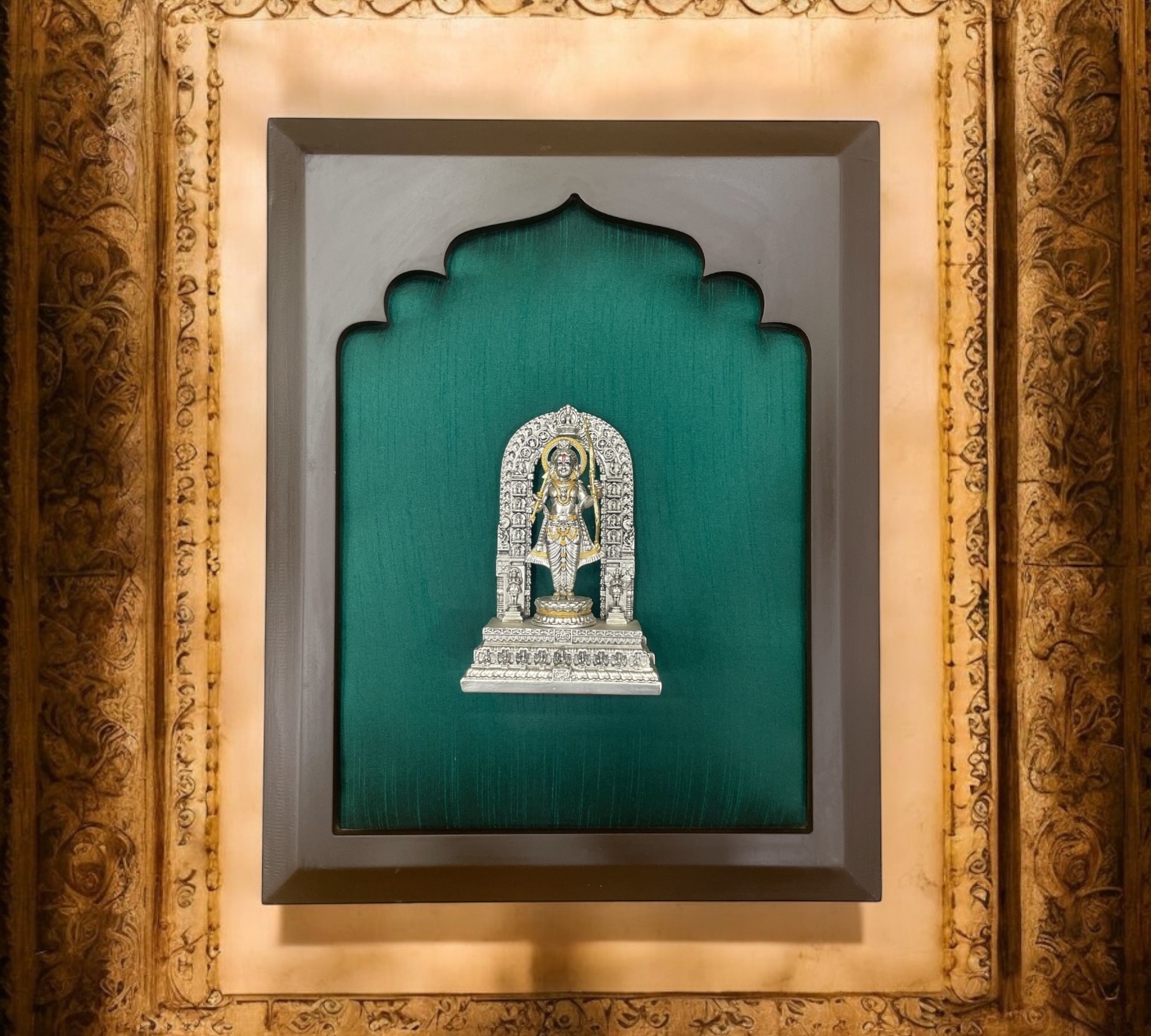 Ram Lalla 92.5% sterling silver with Green Silk in Wooden Frame