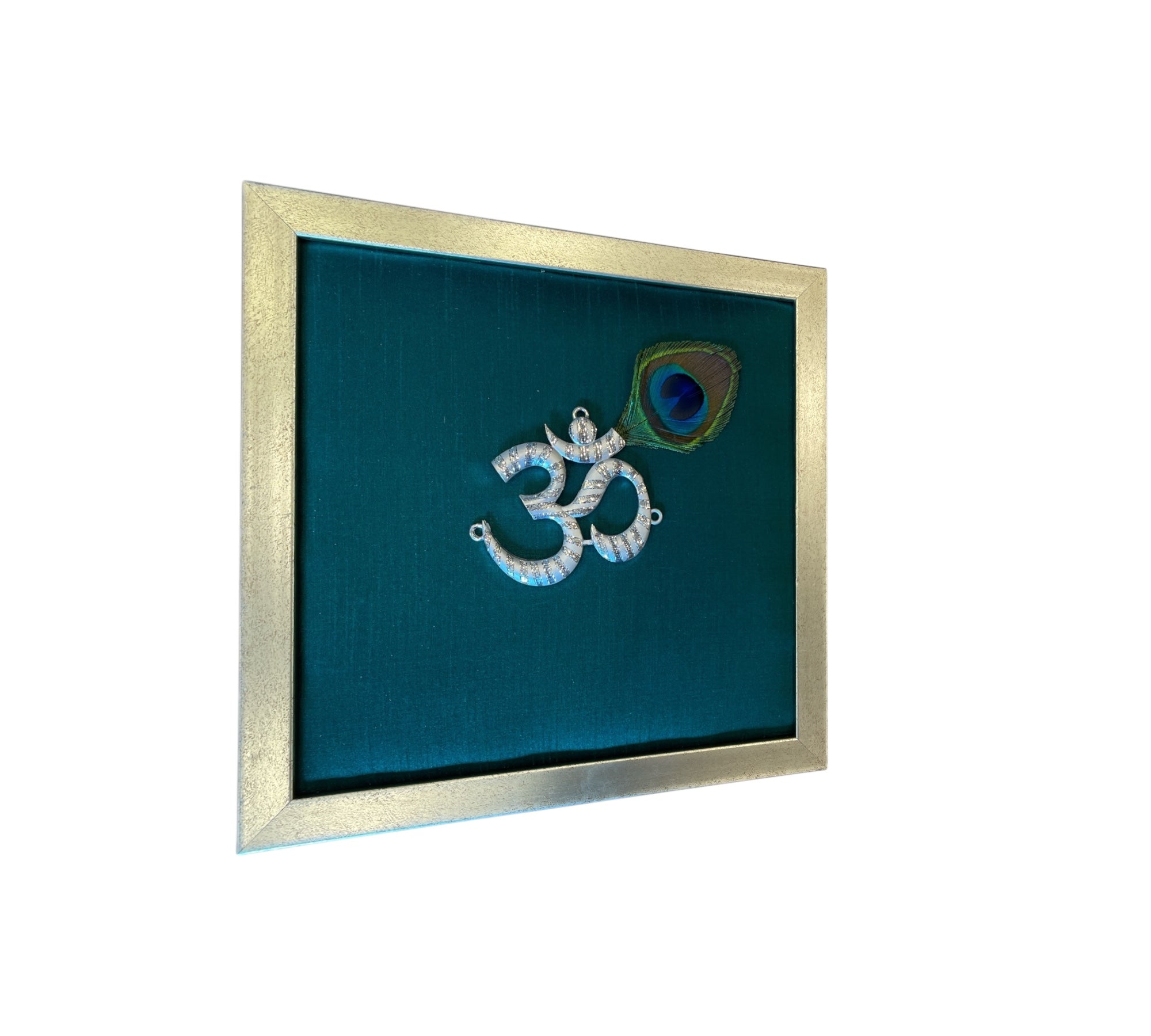 Silver Om on Green Silk in Antique Gold Frame with Certificate
