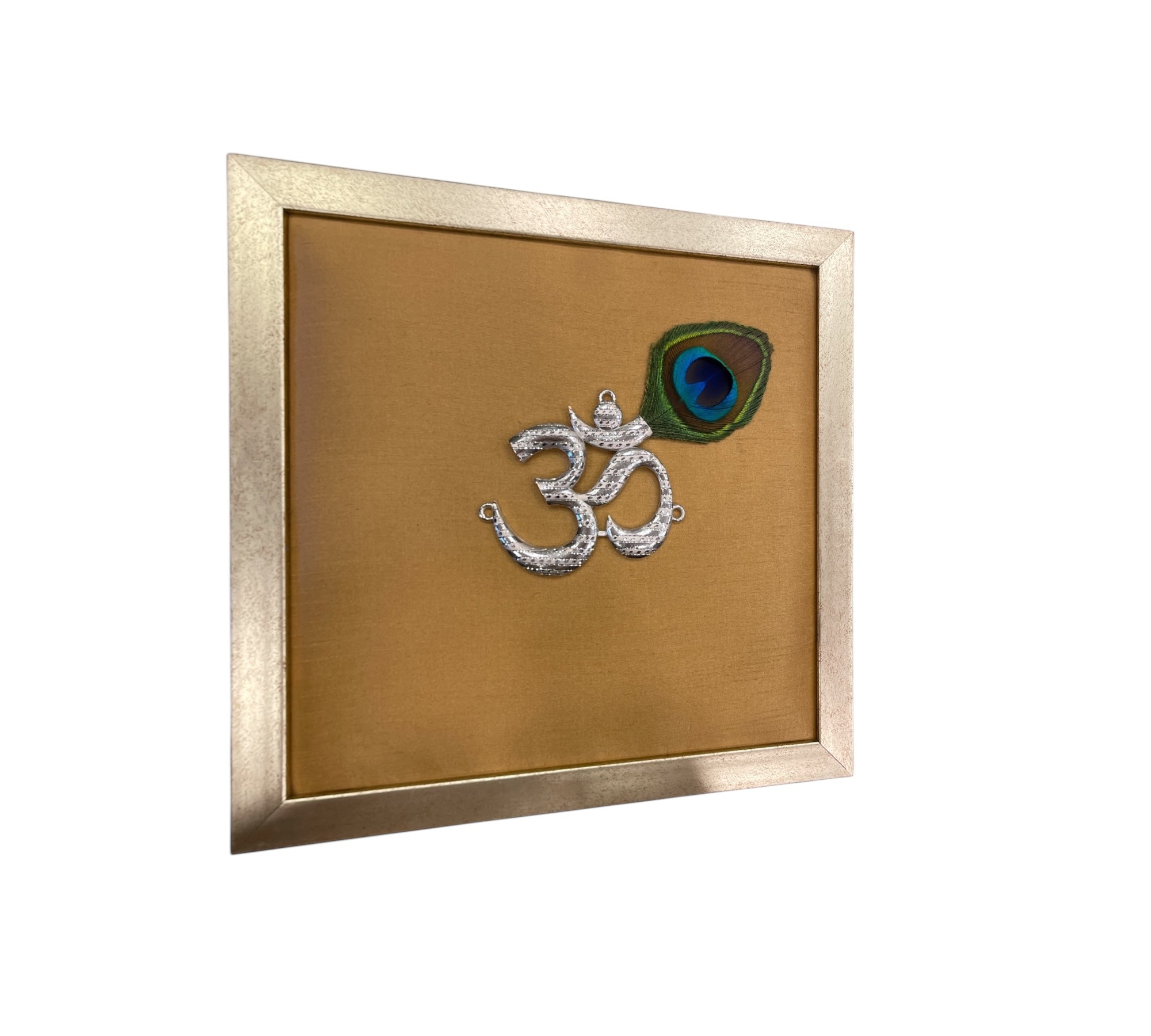 Silver Om on Gold Silk in Antique Gold Frame with Certificate