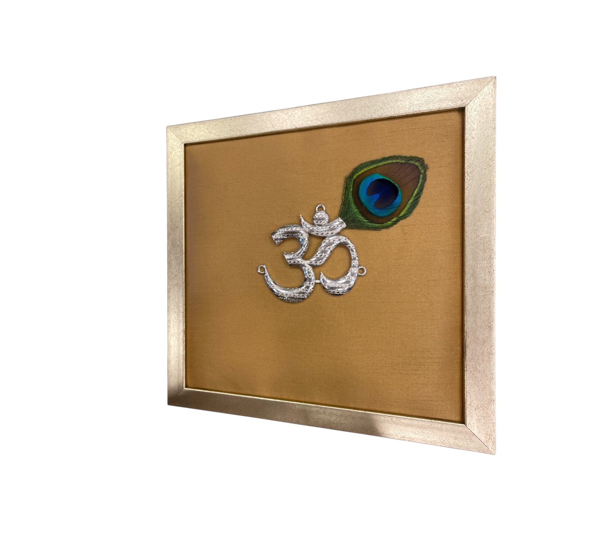 Silver Om on Gold Silk in Antique Gold Frame with Certificate