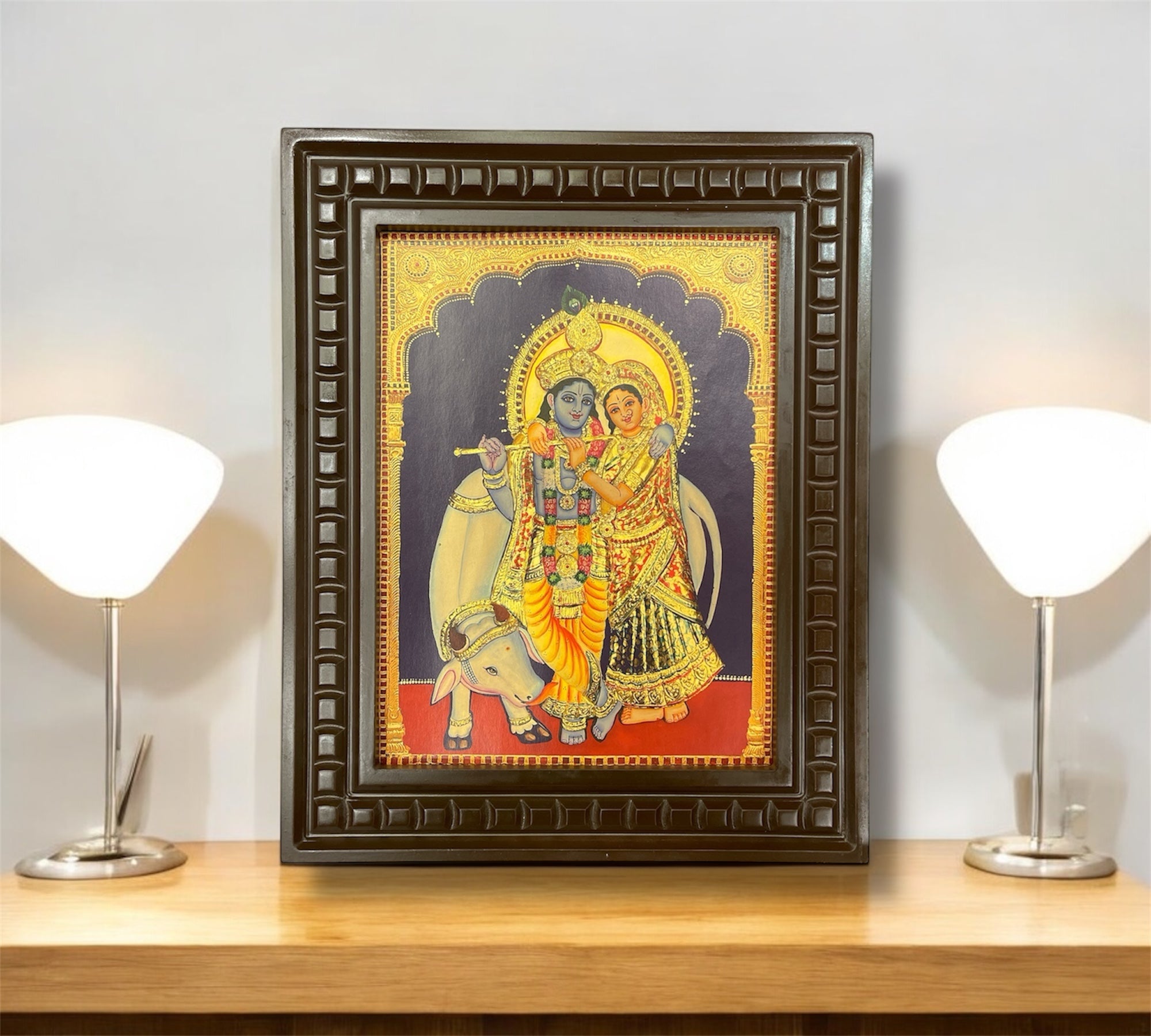 Radha Krishna - 2 Gold Leafed Art with Wooden Frame