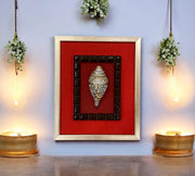Shank Ganesha with Red Silk in Gold frame