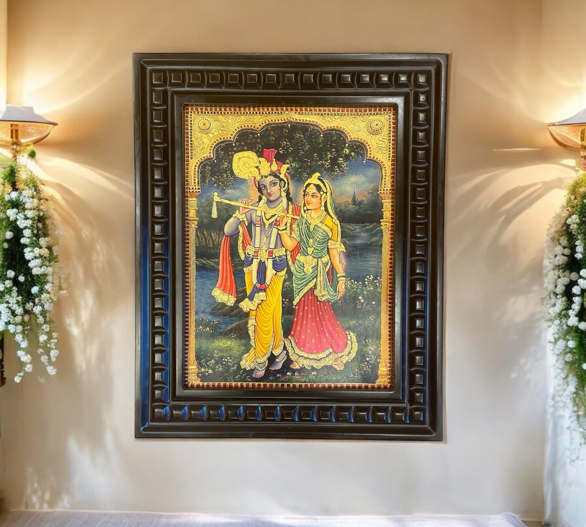 Radha Krishna - 3 Gold Leafed Art with Wooden Frame