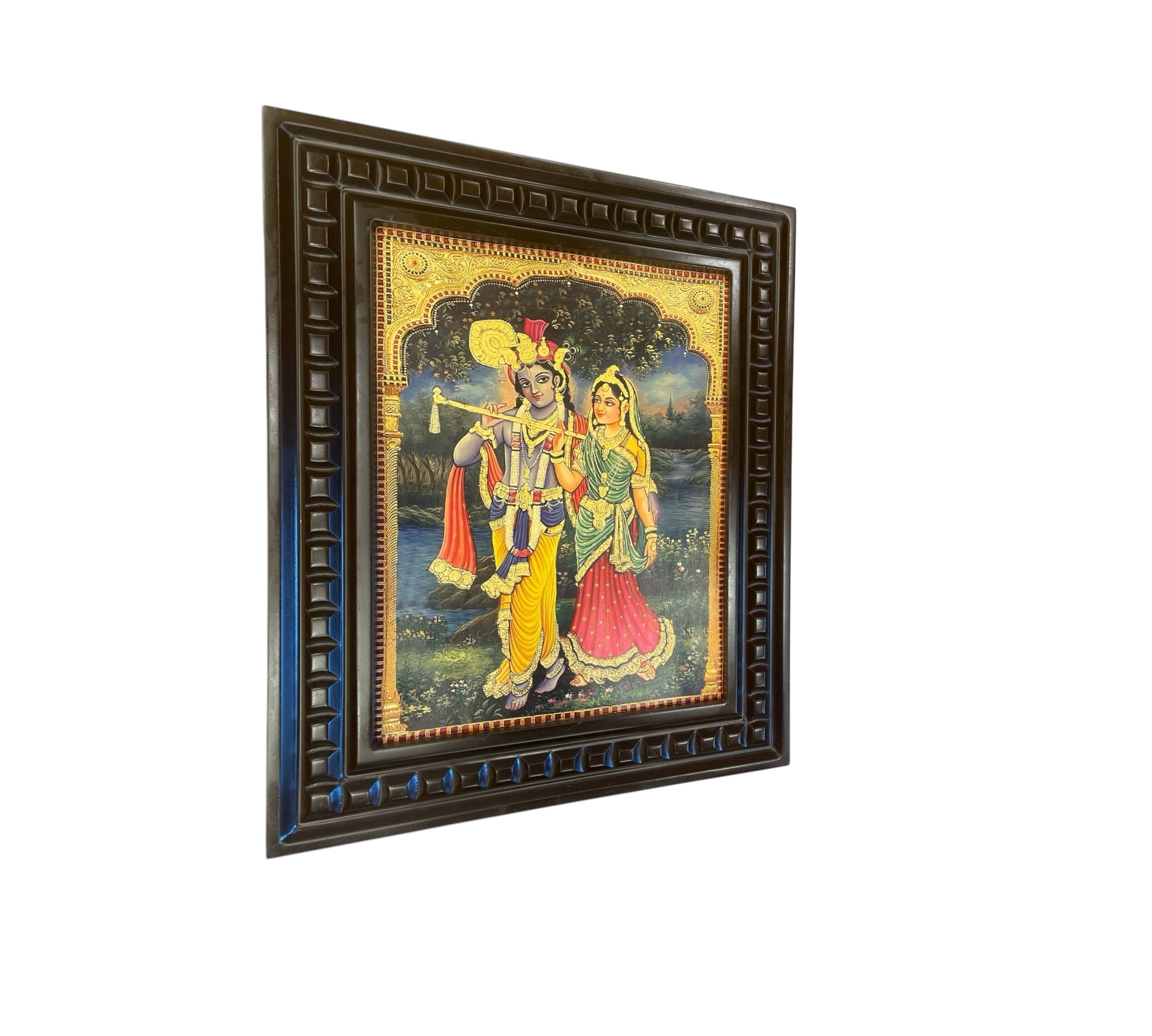 Radha Krishna - 3 Gold Leafed Art with Wooden Frame