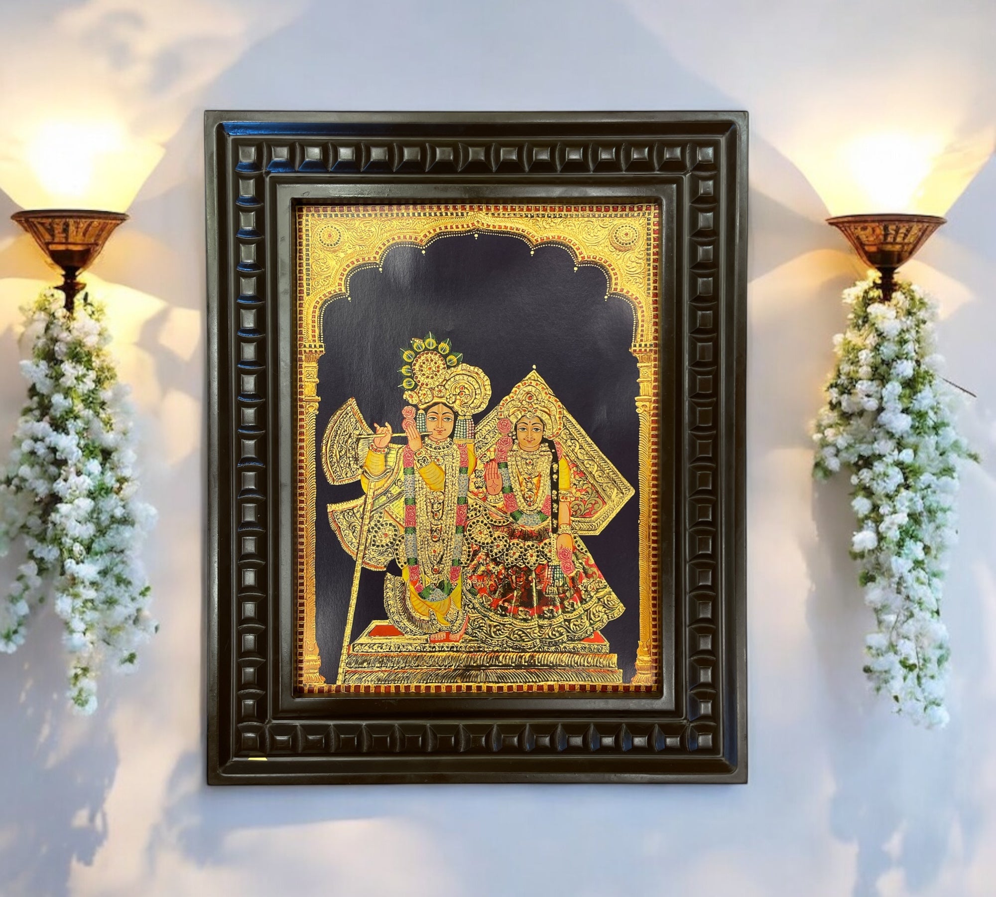 Radha Krishna - 5 Gold Leafed Art with Wooden Frame