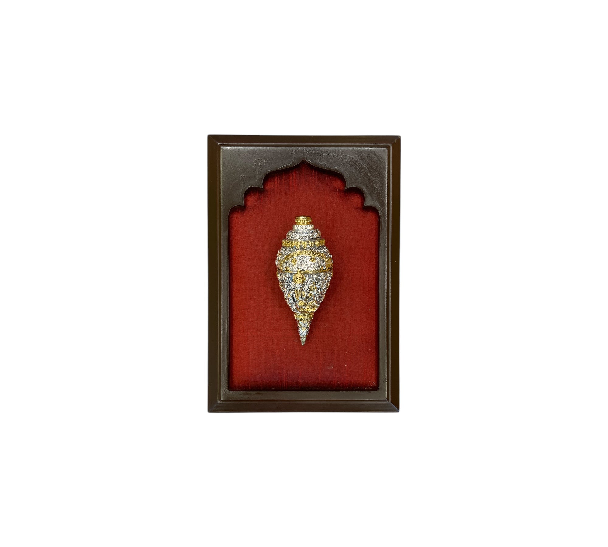 Shank Ganesha with silk in Wooden Frame (6 Colour Variant)