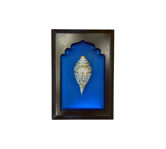 Shank Ganesha with silk in Wooden Frame (6 Colour Variant)