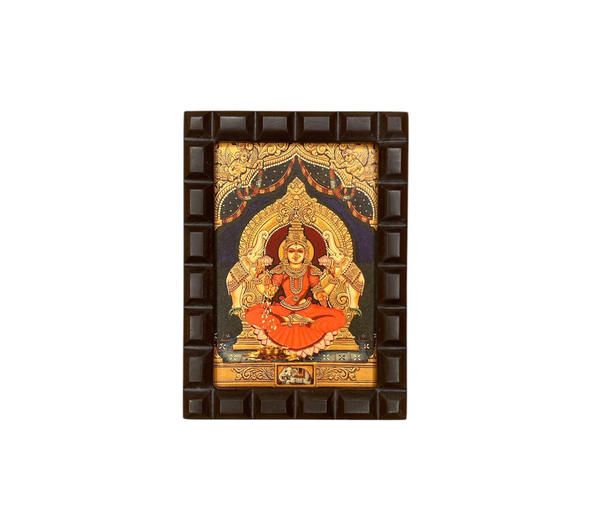 Gaja Lakshmi 2 (Red Saree) Gold Leafed Art With Wooden Frame