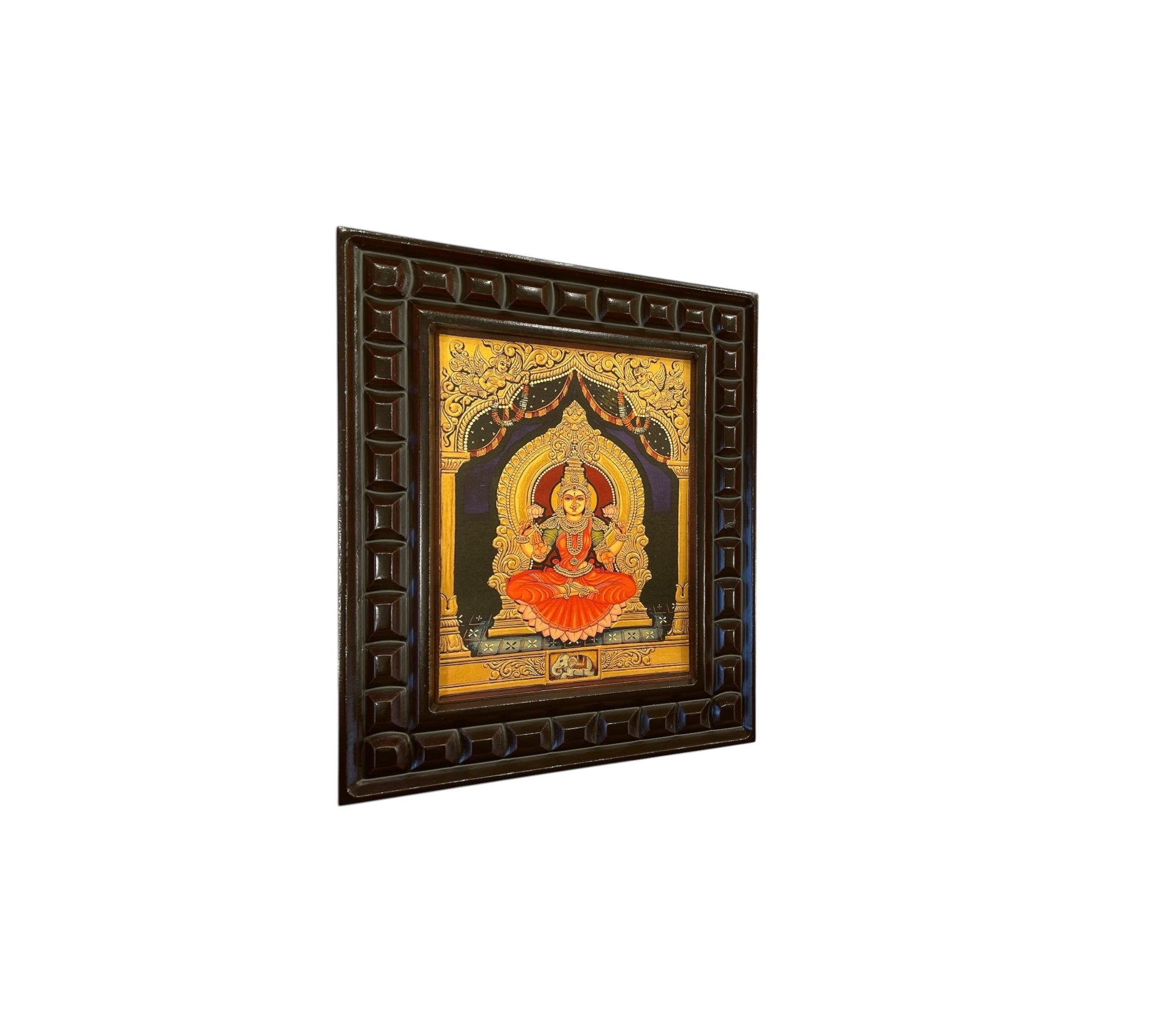 Lakshmi -3 (Red Saree) Gold Leafed Artwork with Polished Engineered Wooden Frame