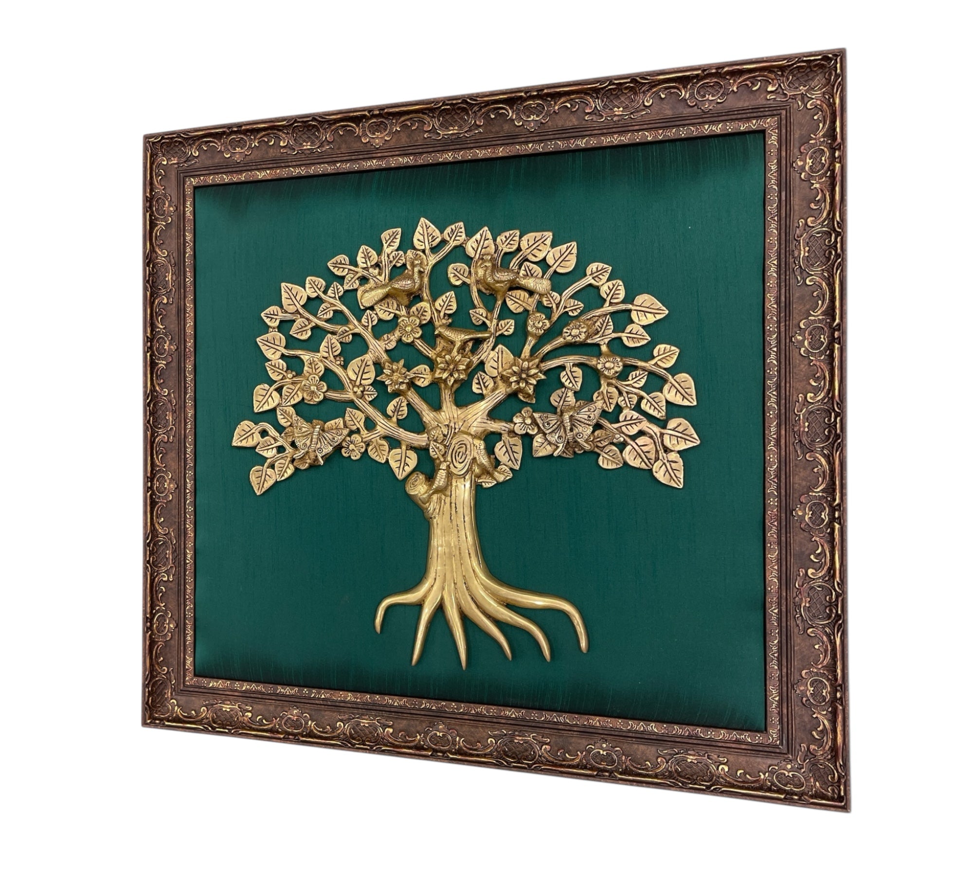 Kalpavriksha Brass with Rama Green silk in Moulded frame