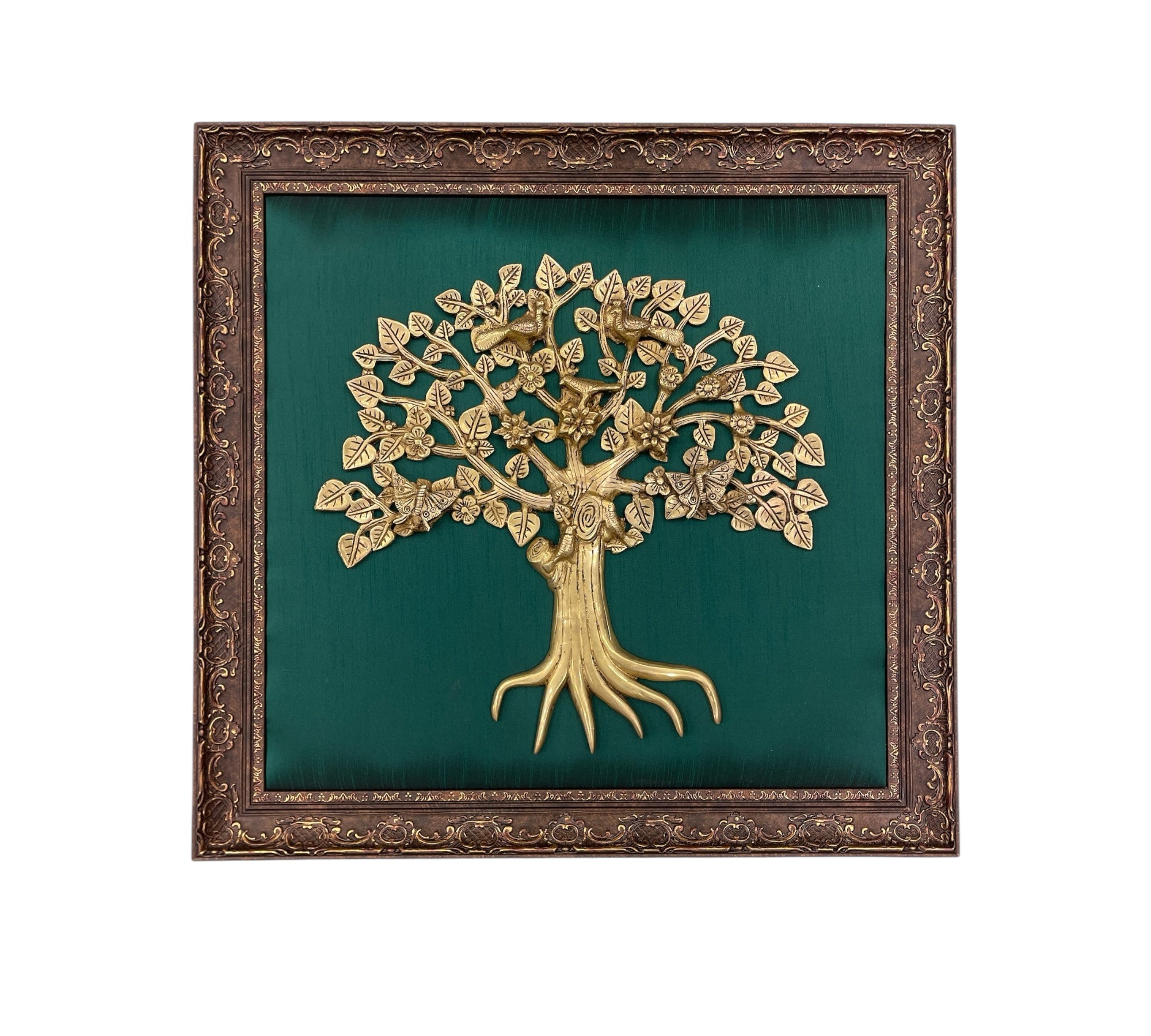 Kalpavriksha Brass with Rama Green silk in Moulded frame