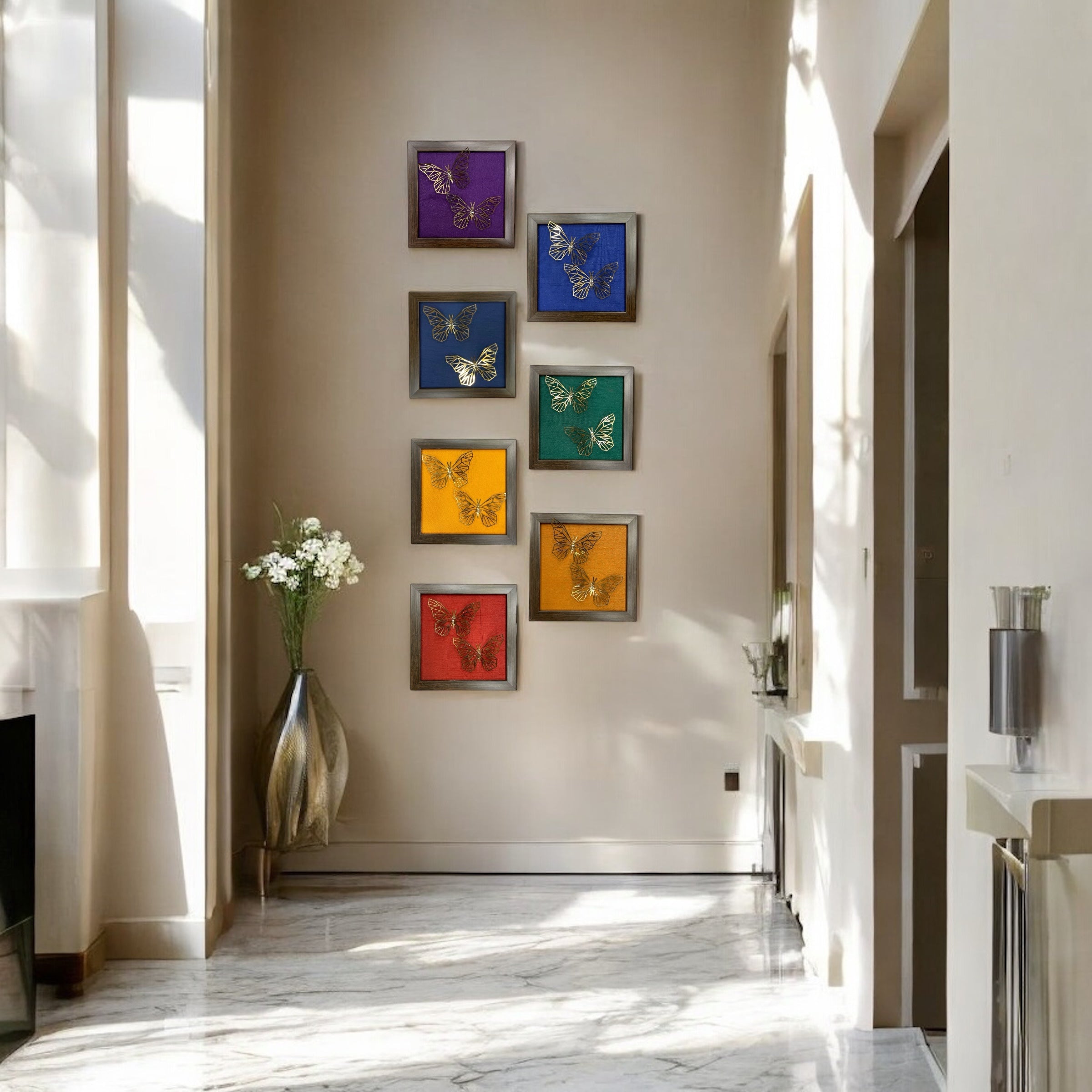 Set of 7 Butterflies with Rainbow Silk Backdrop VIBYOR