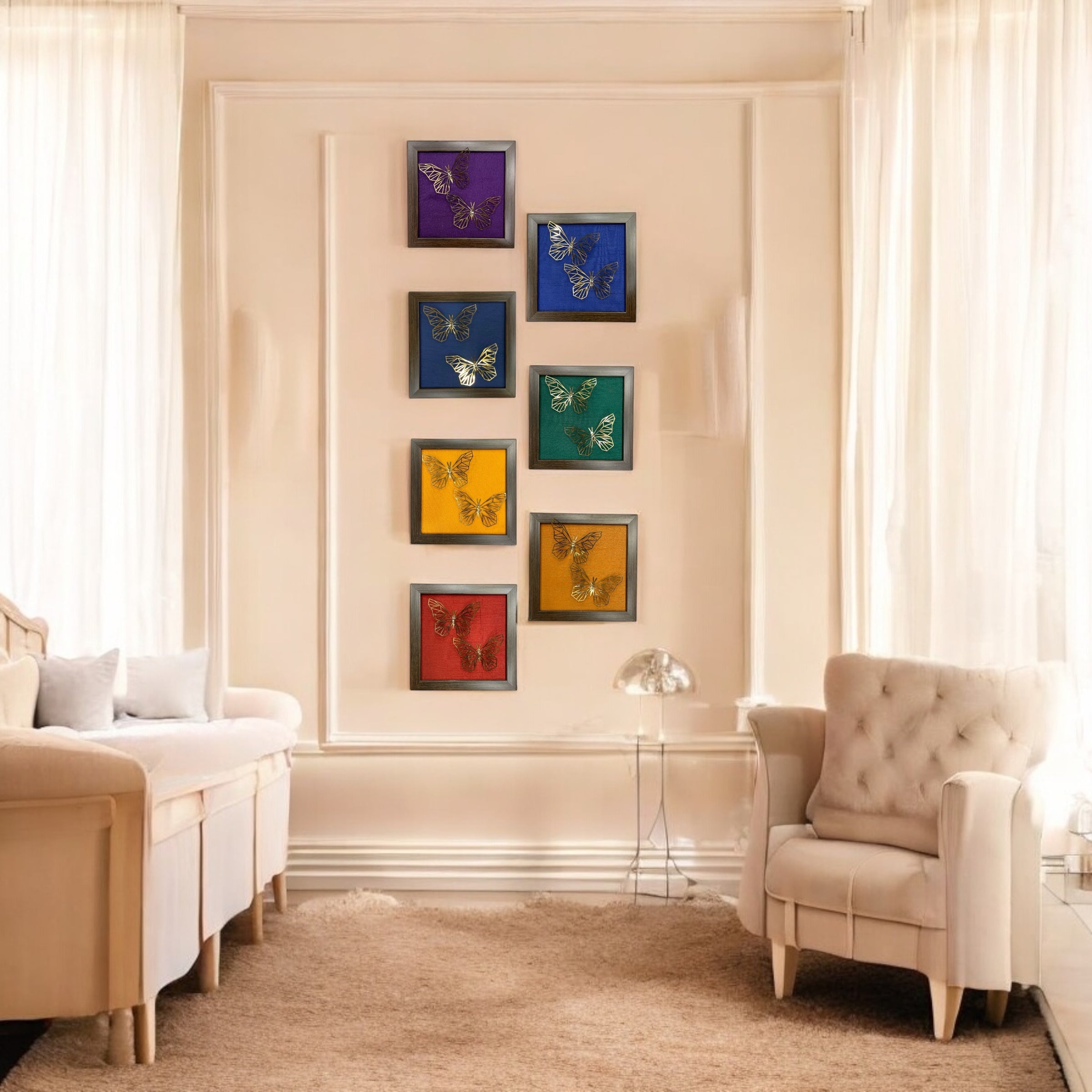 Set of 7 Butterflies with Rainbow Silk Backdrop VIBYOR