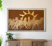7 Running Horses Metal with Brown Silk in Moulded Frame