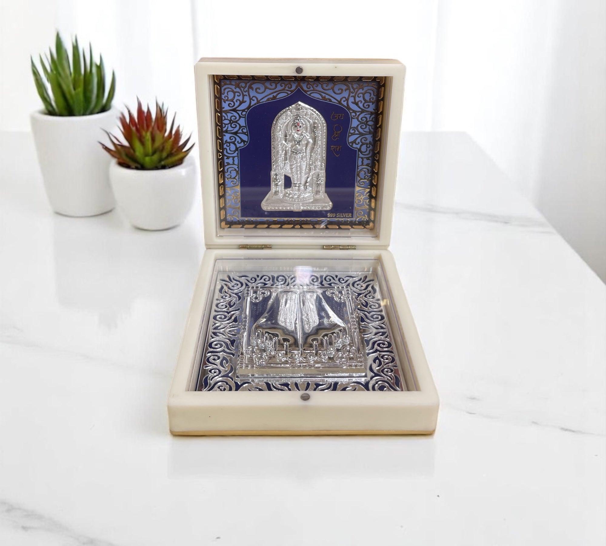 Ram Lalla with padukas in silver 3d Foil Gift box