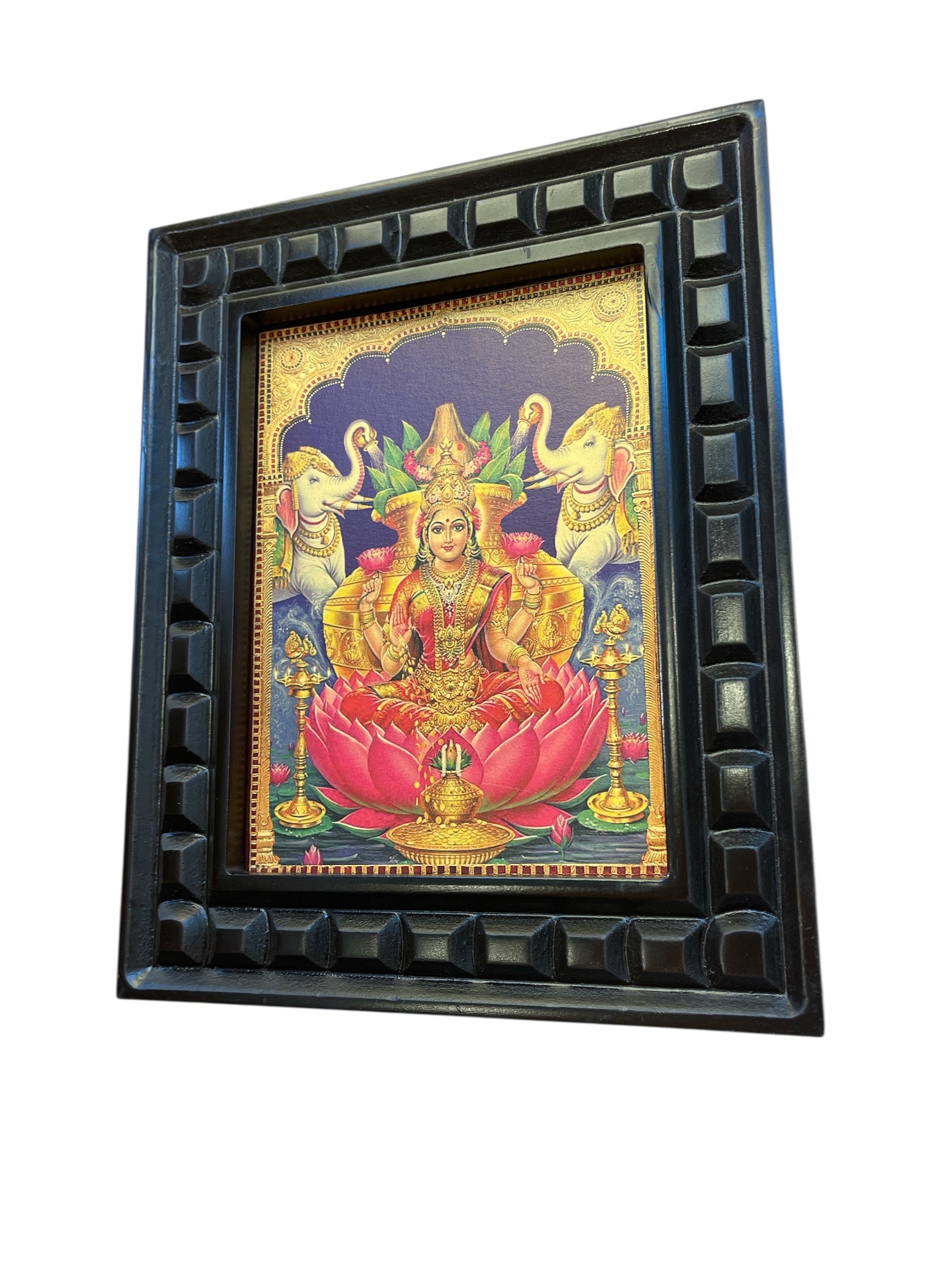 Gaja lakshmi - 4 gold foiled artwork in wooden frame