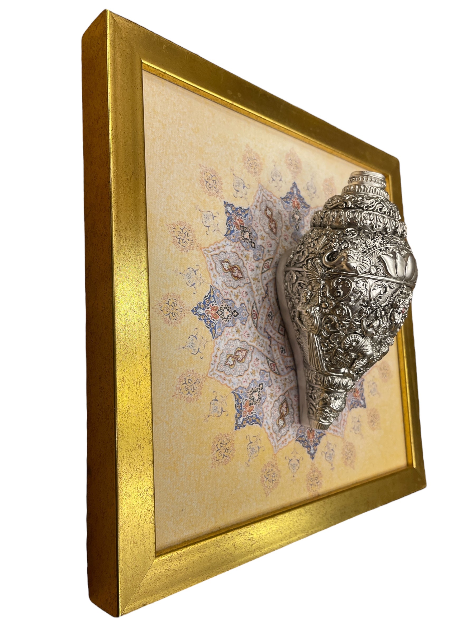 Ganesha Shank medium with Mandala Backdrop in Gold frame