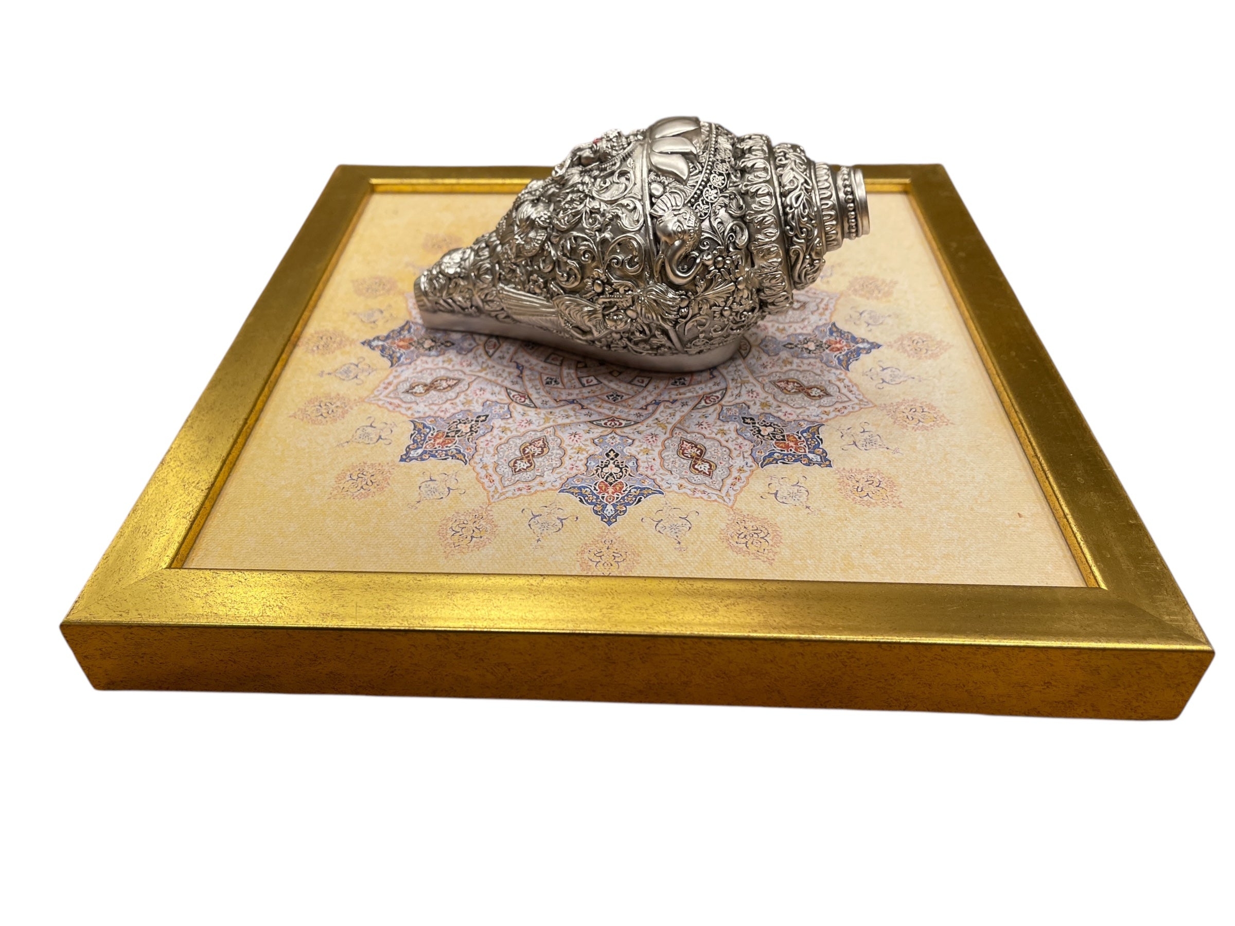 Ganesha Shank medium with Mandala Backdrop in Gold frame