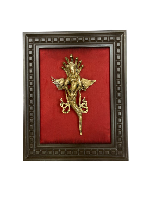 Brass Nagakanya with Red silk in Wooden frame