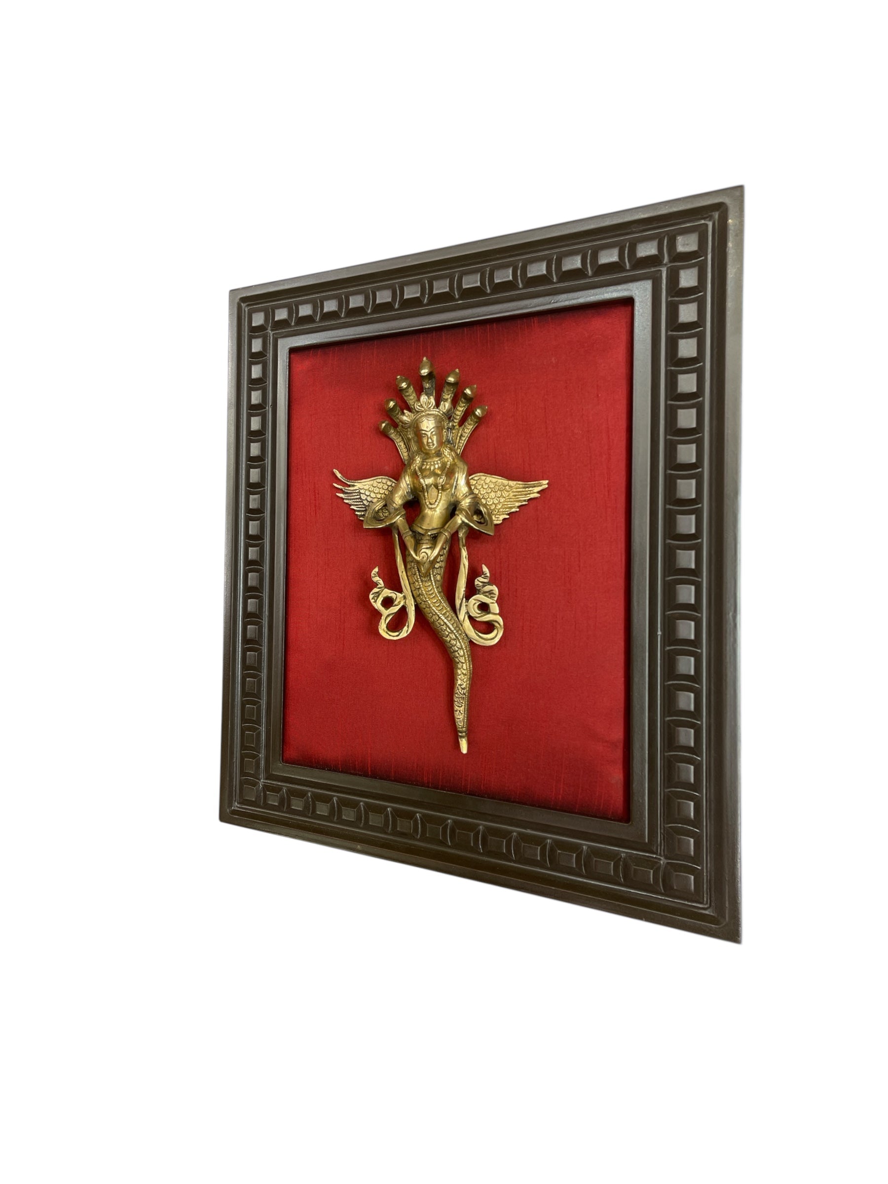 Brass Nagakanya with Red silk in Wooden frame