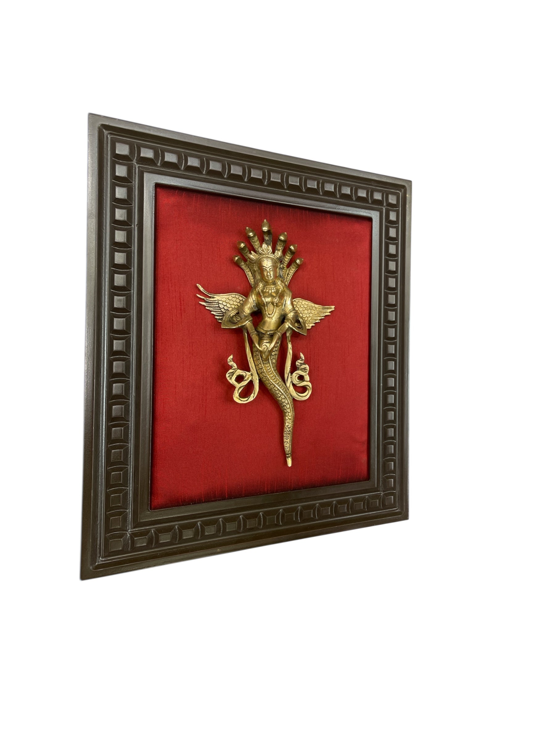 Brass Nagakanya with Red silk in Wooden frame