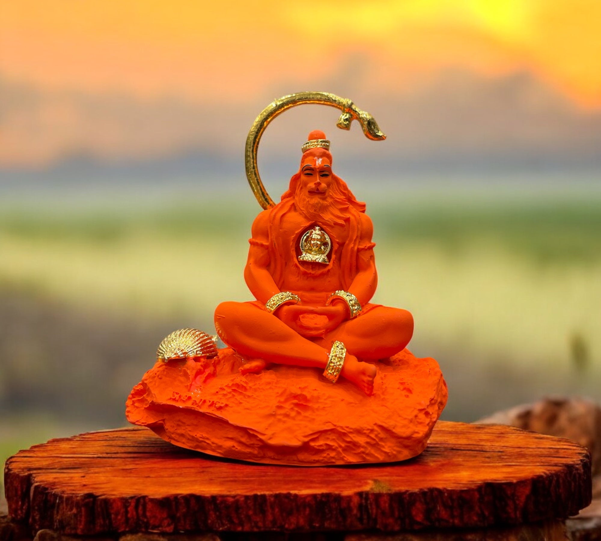 Meditating Lord Hanuman Idol – Porcelain with Metal Embellishments