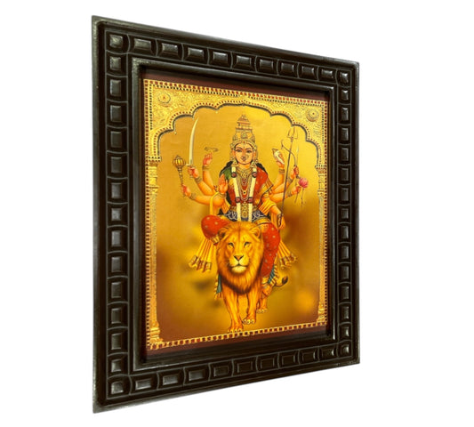 Durga Devi- 5 Gold leafed art in wooden frame