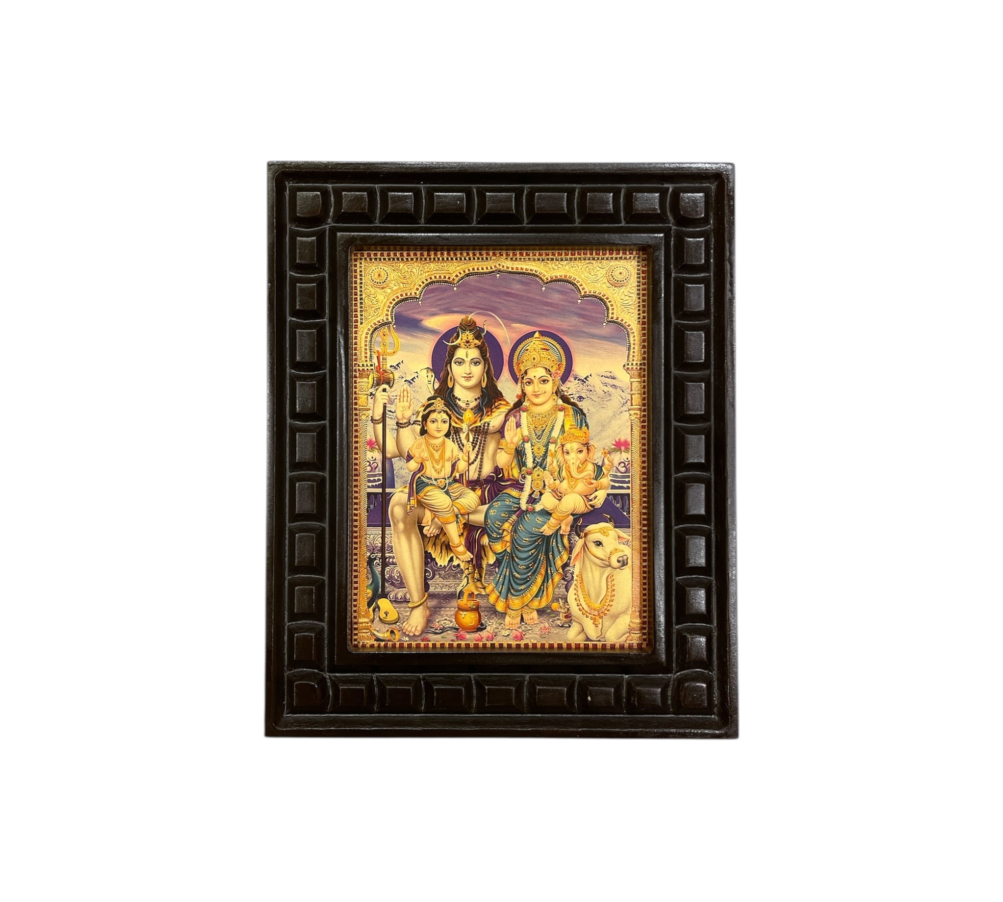 Shiva Parivar -4 Gold Leafed artwork in wooden frame