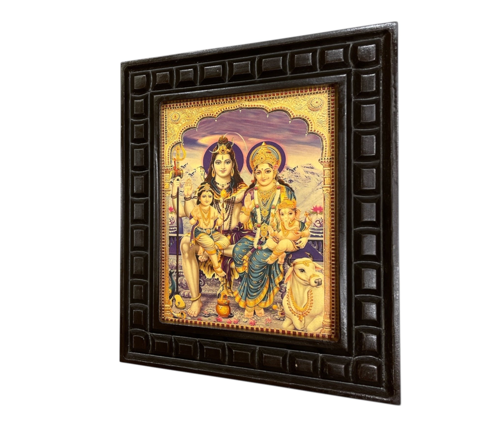 Shiva Parivar -4 Gold Leafed artwork in wooden frame