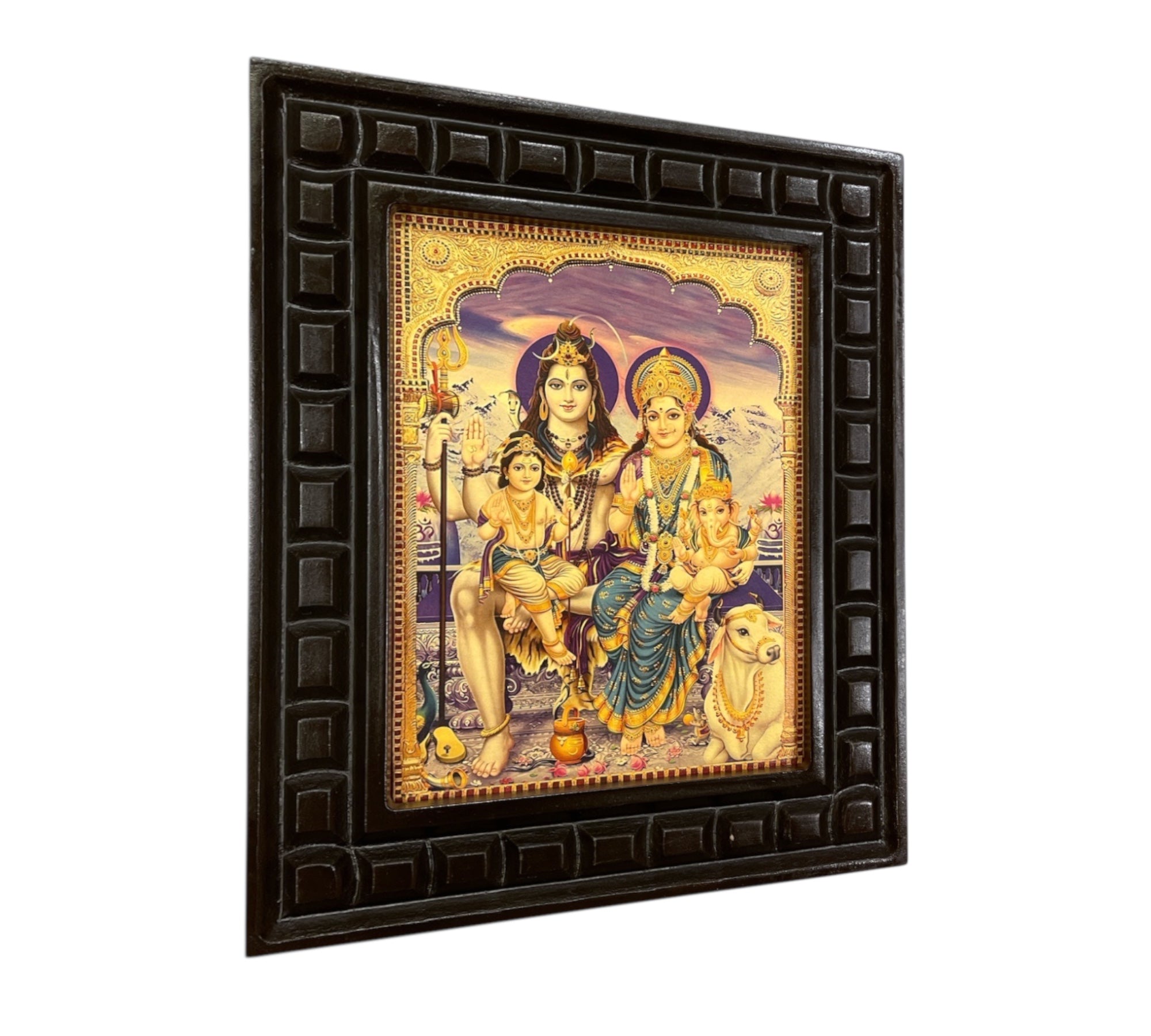 Shiva Parivar -4 Gold Leafed artwork in wooden frame