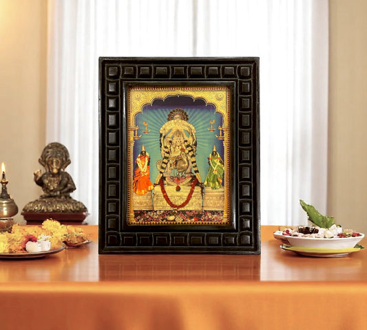 Ettikudi Murugan Gold leafed artwork in wooden frame