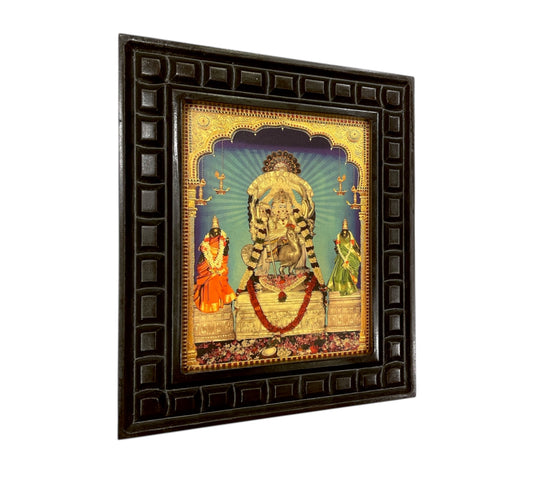Ettikudi Murugan Gold leafed artwork in wooden frame