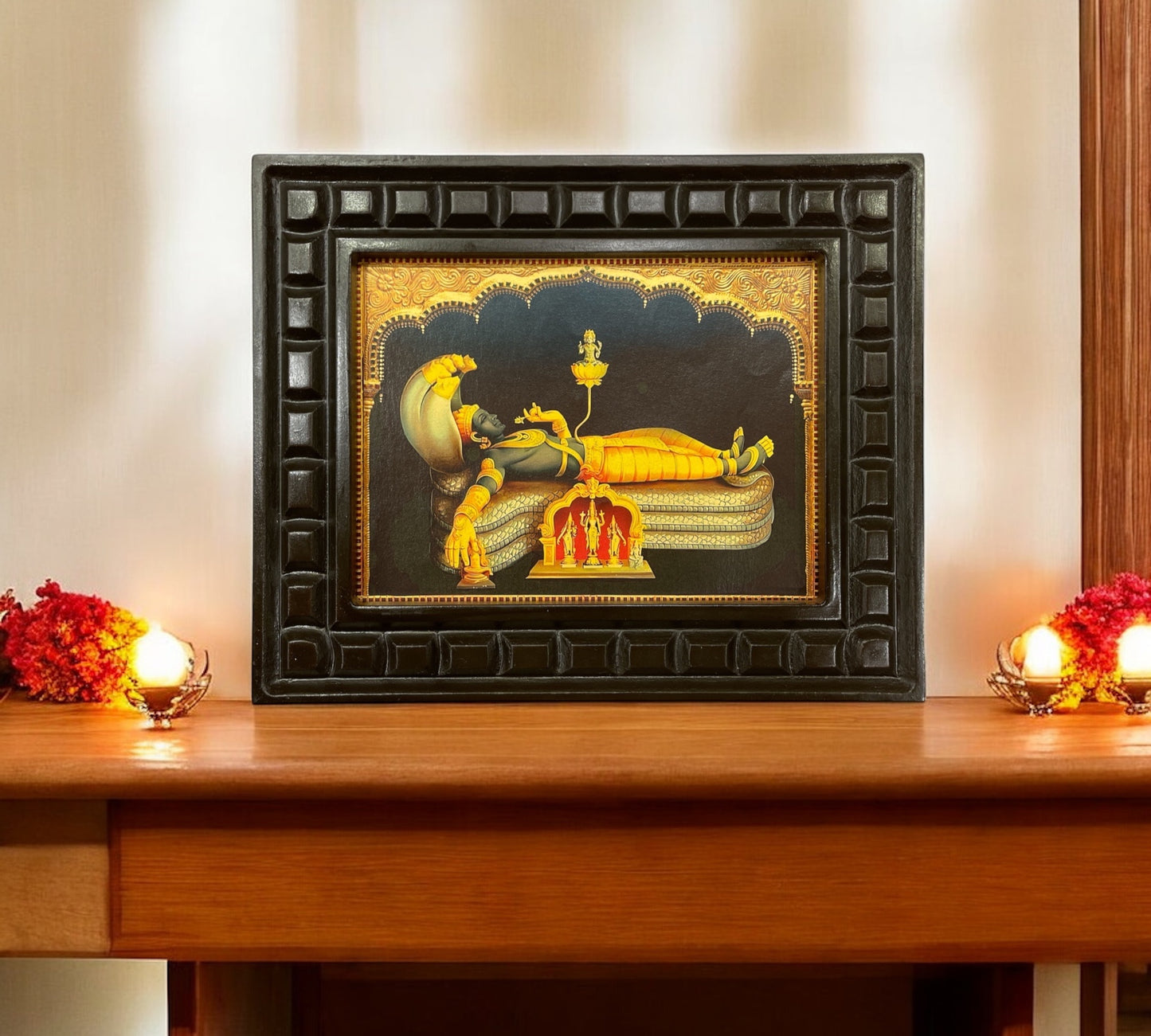 Ananthasayana - 2 Gold leafed artwork in wooden frame