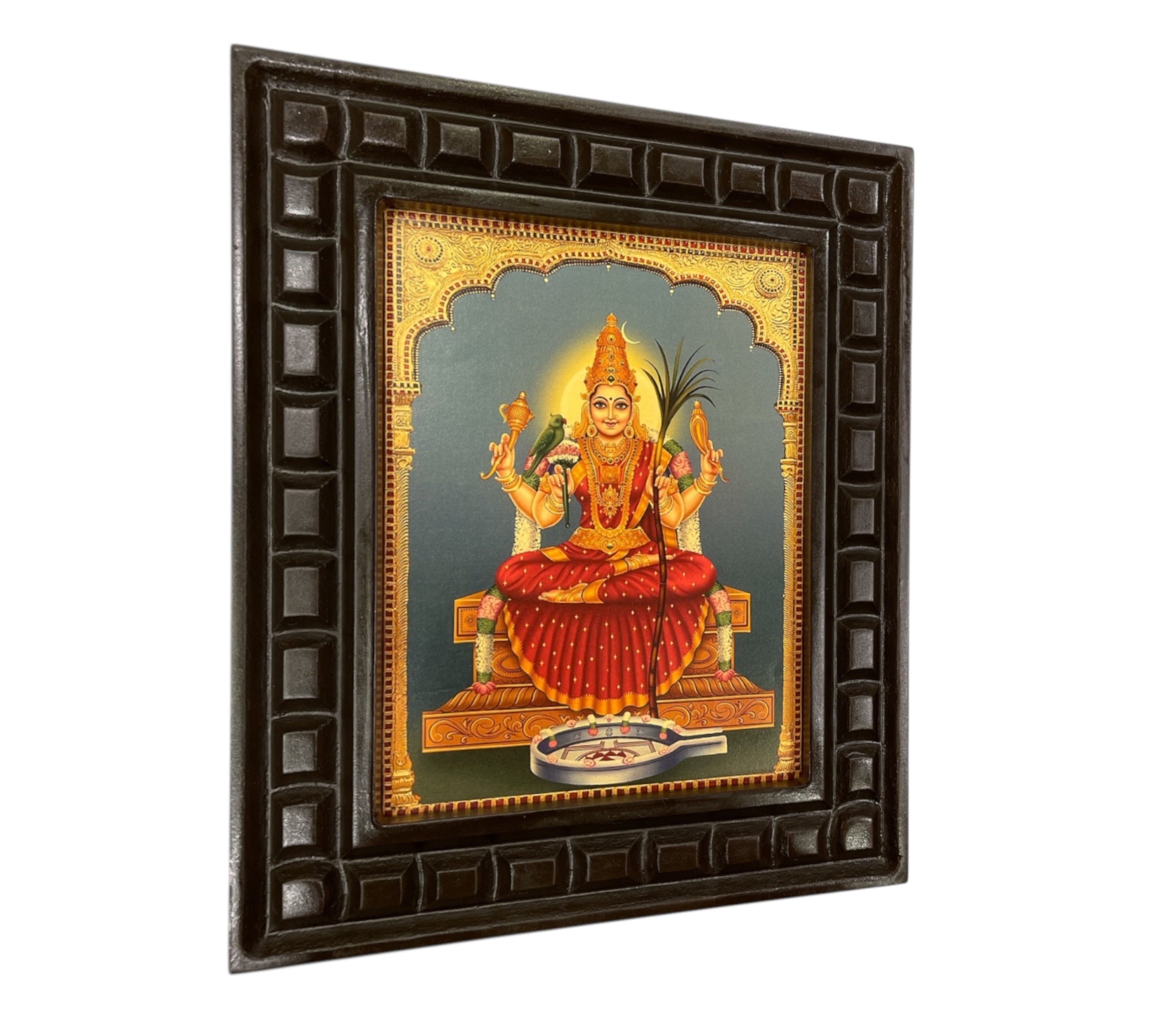 Meenakshi-amma Gold leafed artwork in wooden frame