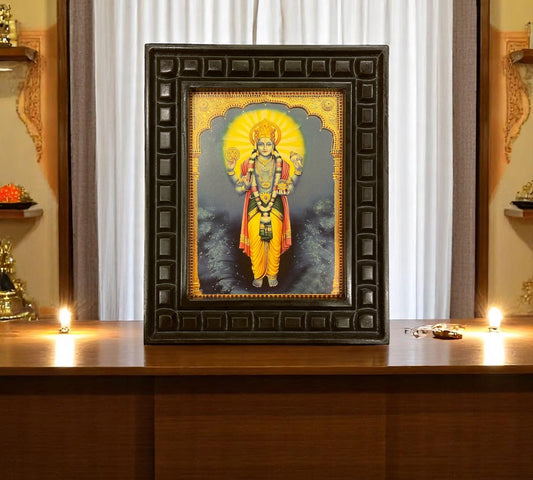 Dhanvantri -2 gold leafed artwork in wooden frame